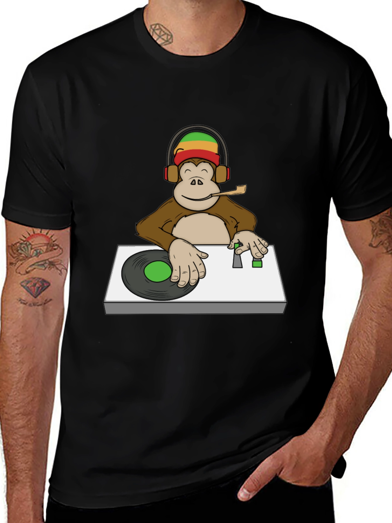 DJ Monkey Graphic Tee - Rastafarian Vibe