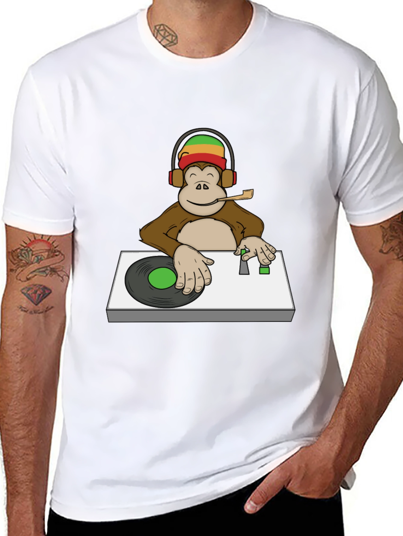 DJ Monkey Graphic Tee - Rastafarian Vibe