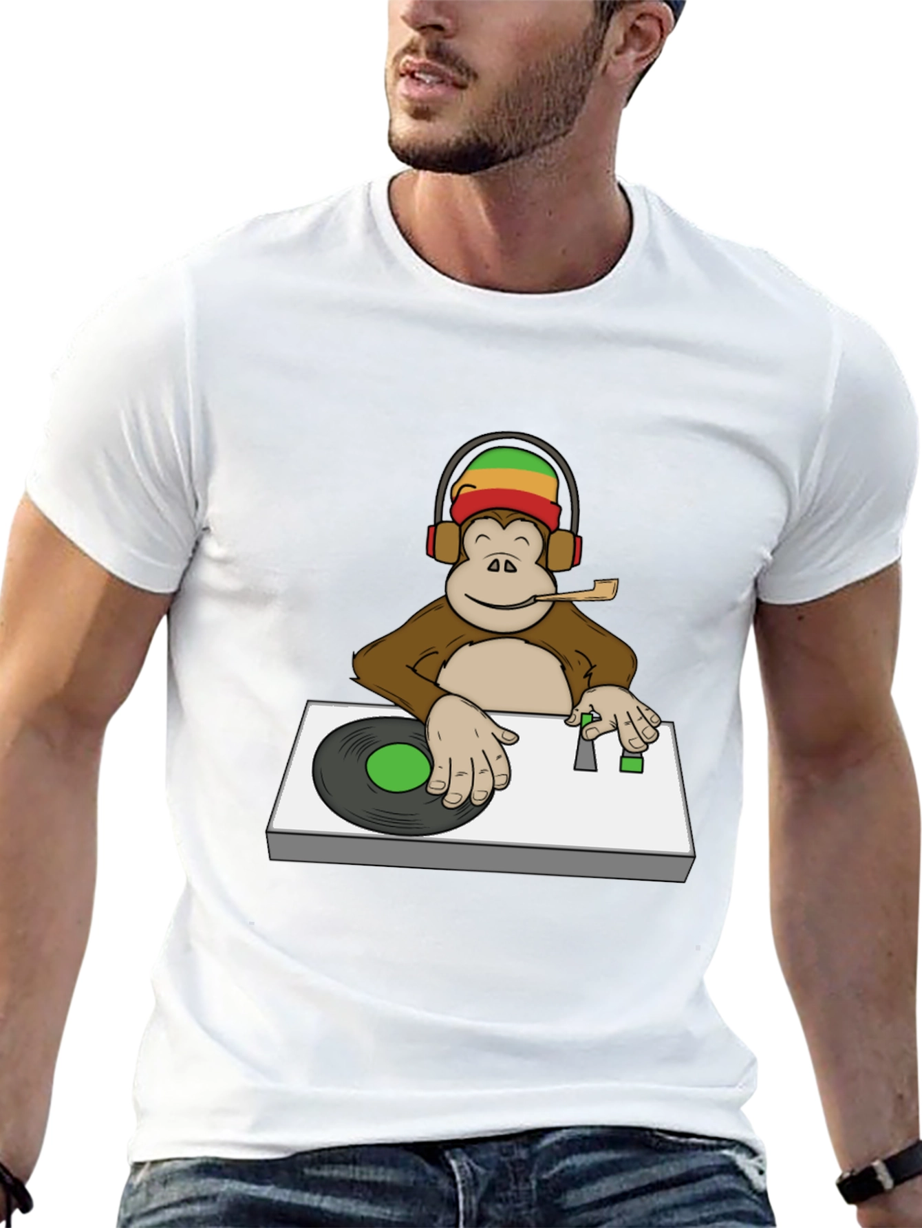 DJ Monkey Graphic Tee - Rastafarian Vibe