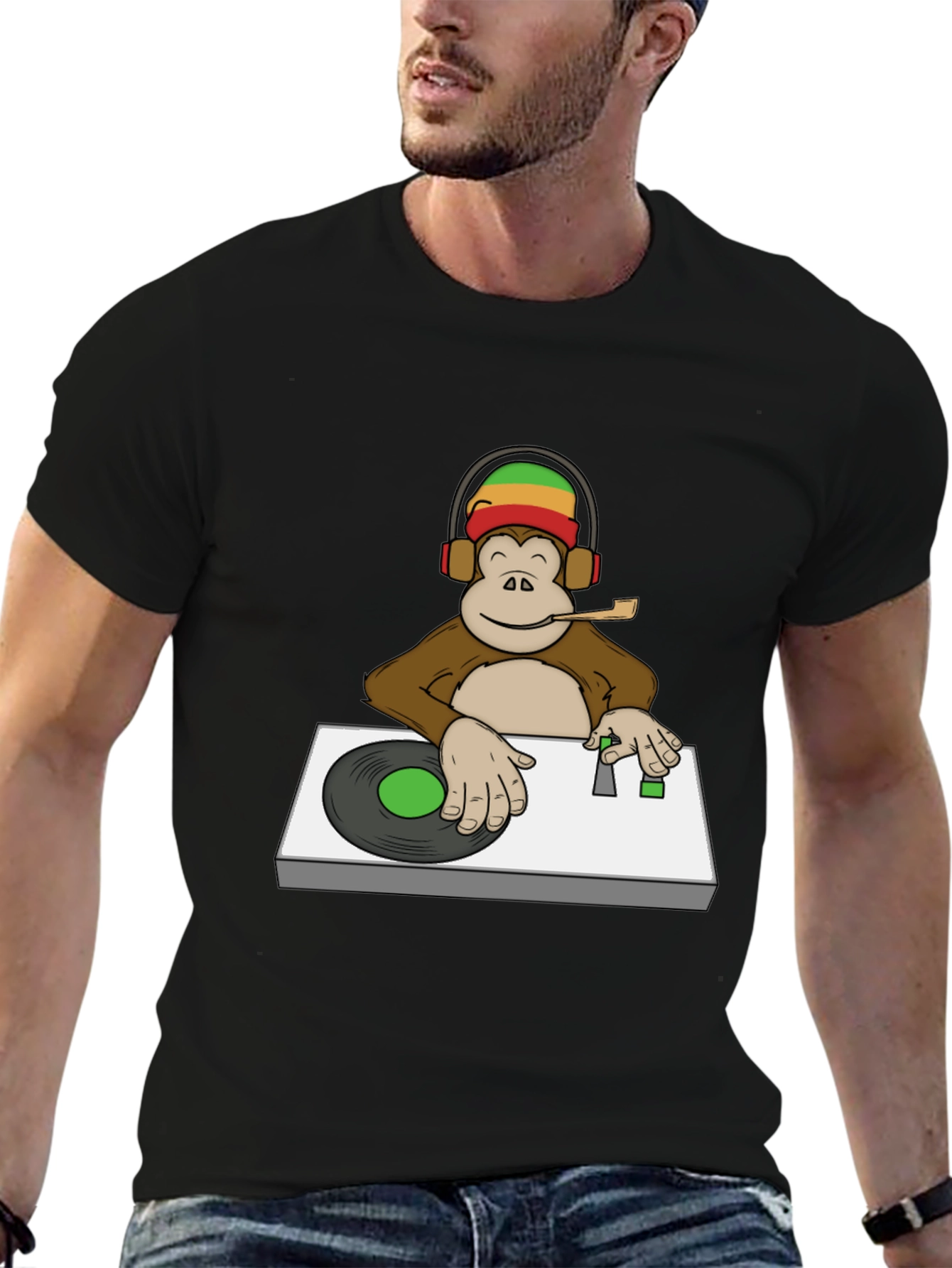 DJ Monkey Graphic Tee - Rastafarian Vibe