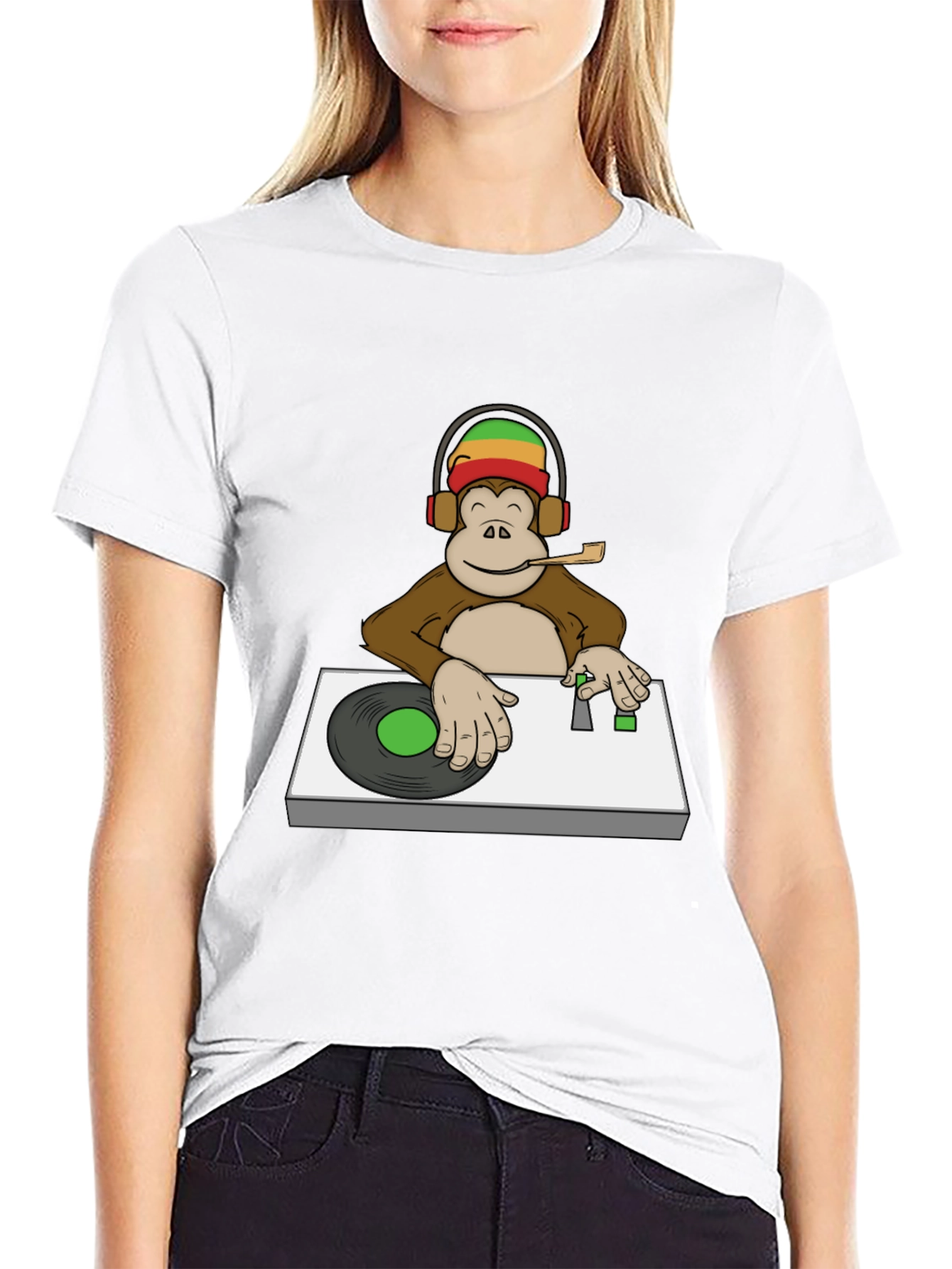 DJ Monkey Graphic Tee - Rastafarian Vibe