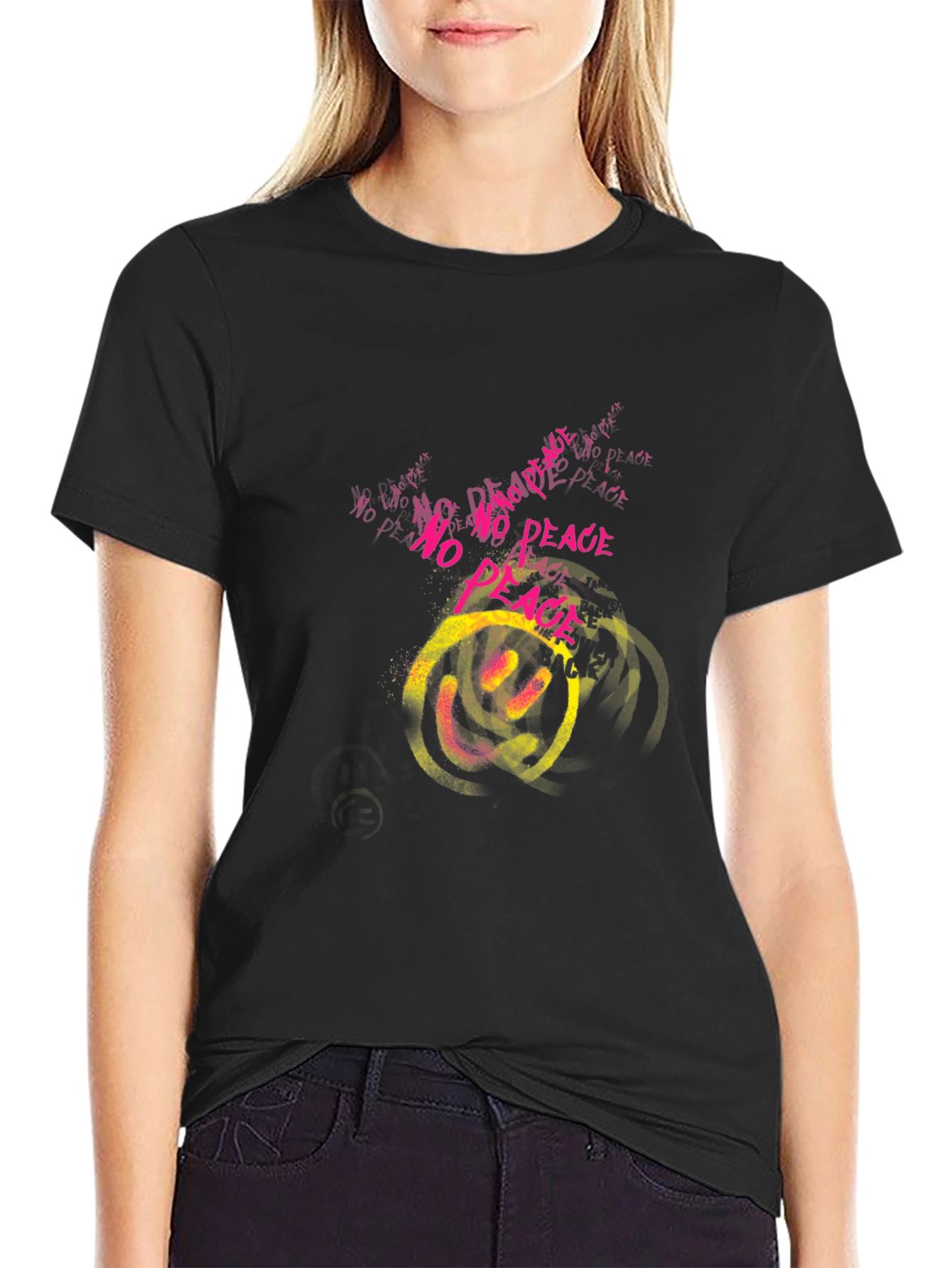 Edgy Graphic Print T-Shirt - No Peace