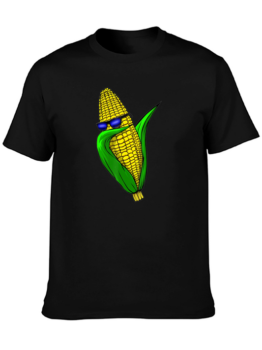 Cool Corn Graphic Tee - Black Cotton T-Shirt