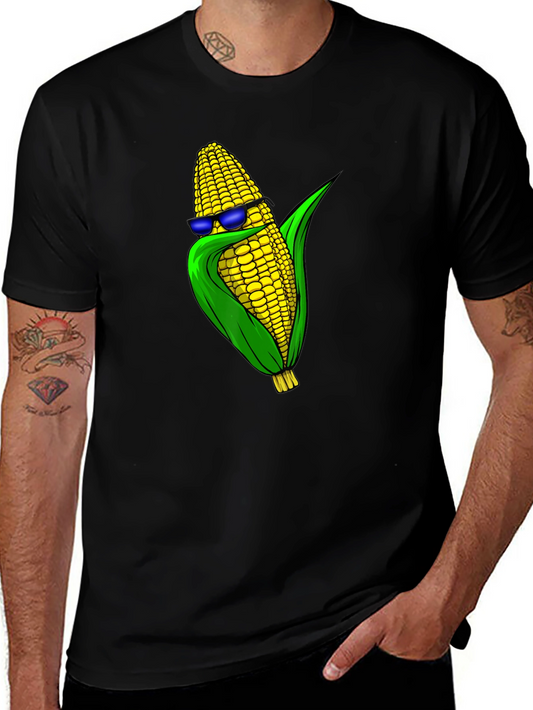 Cool Corn Graphic Tee - Black Cotton T-Shirt