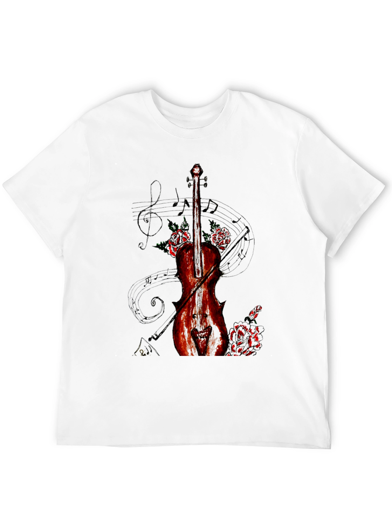 Musical Violin & Roses Graphic T-Shirt