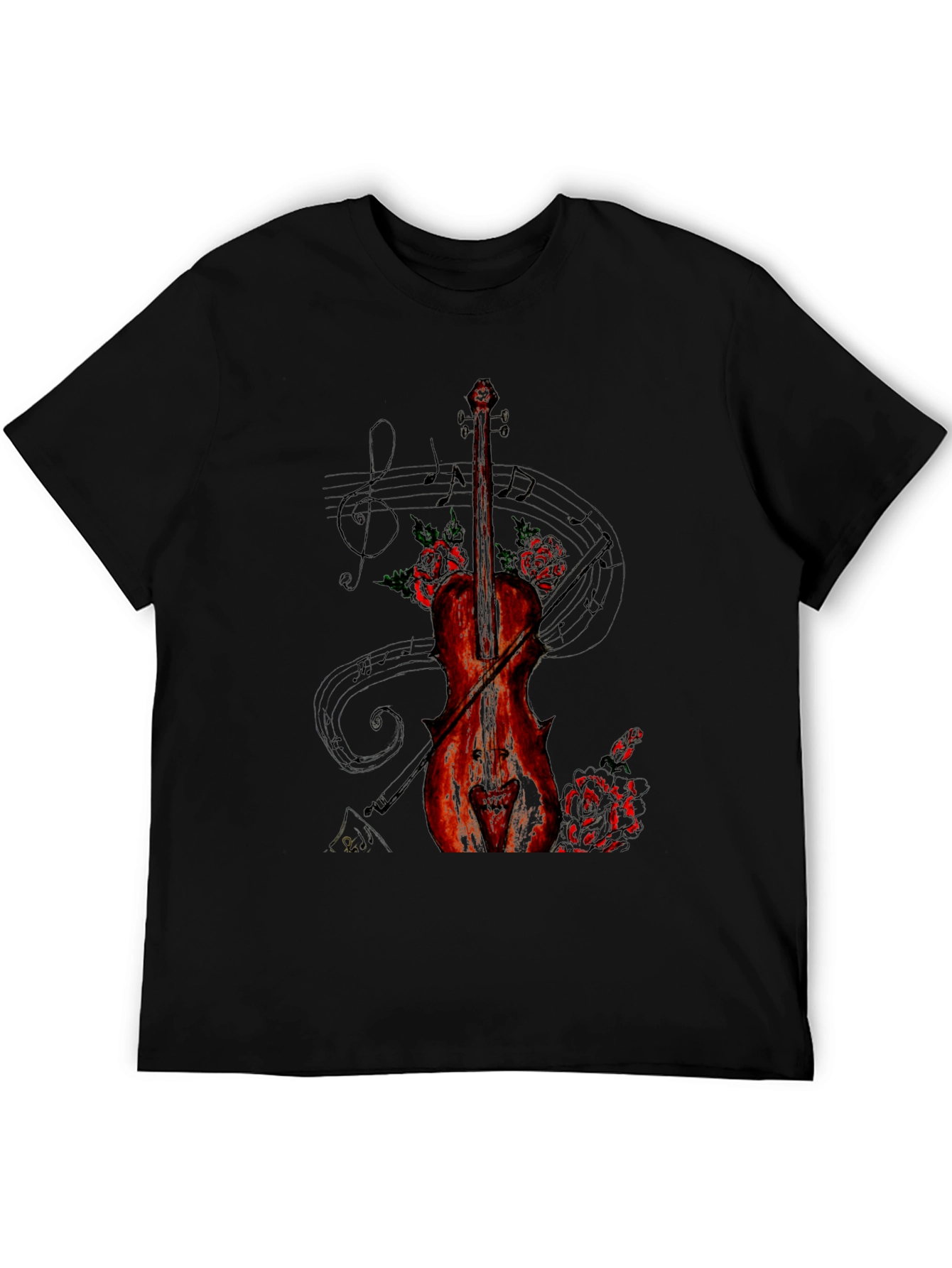 Musical Violin & Roses Graphic T-Shirt