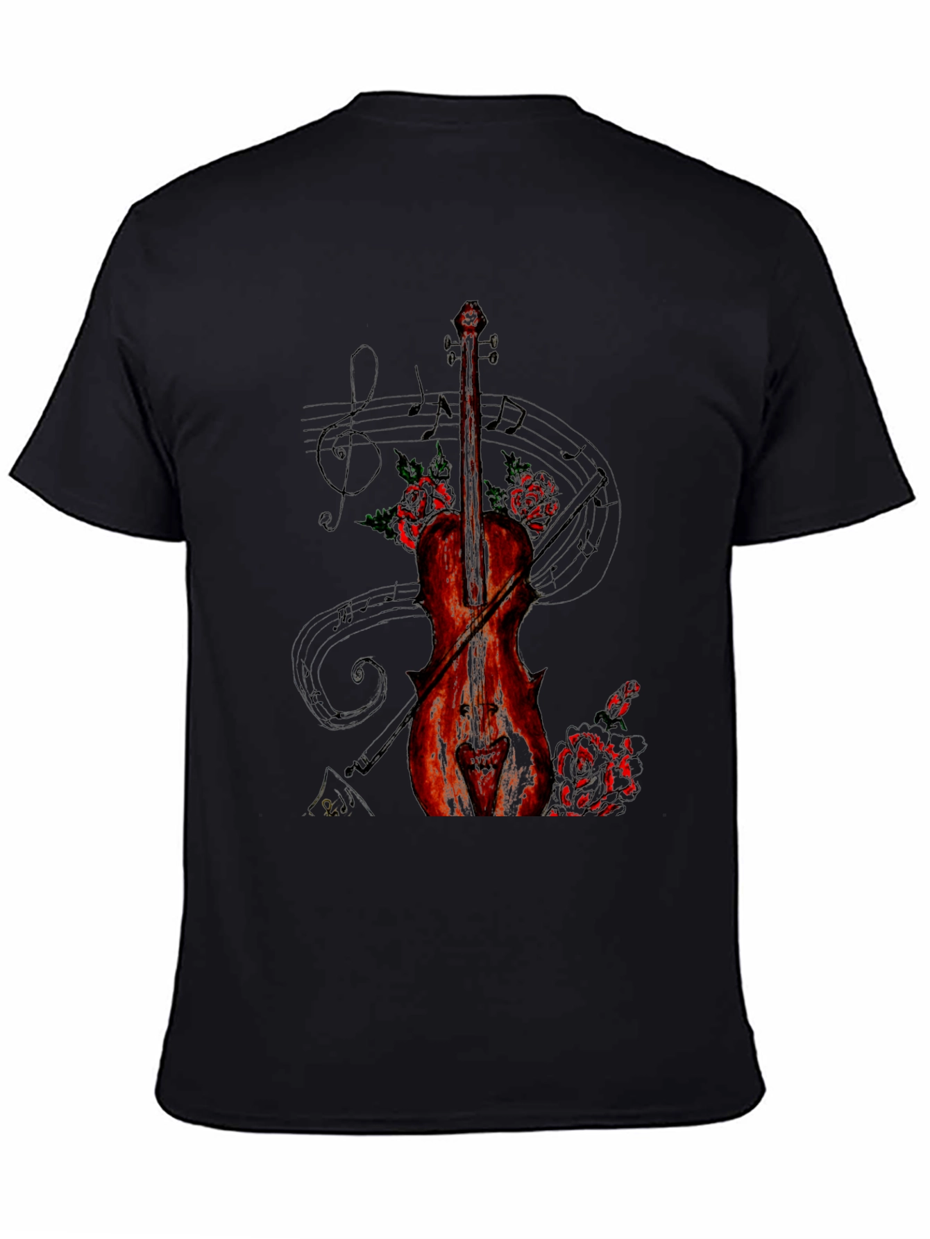 Musical Violin & Roses Graphic T-Shirt