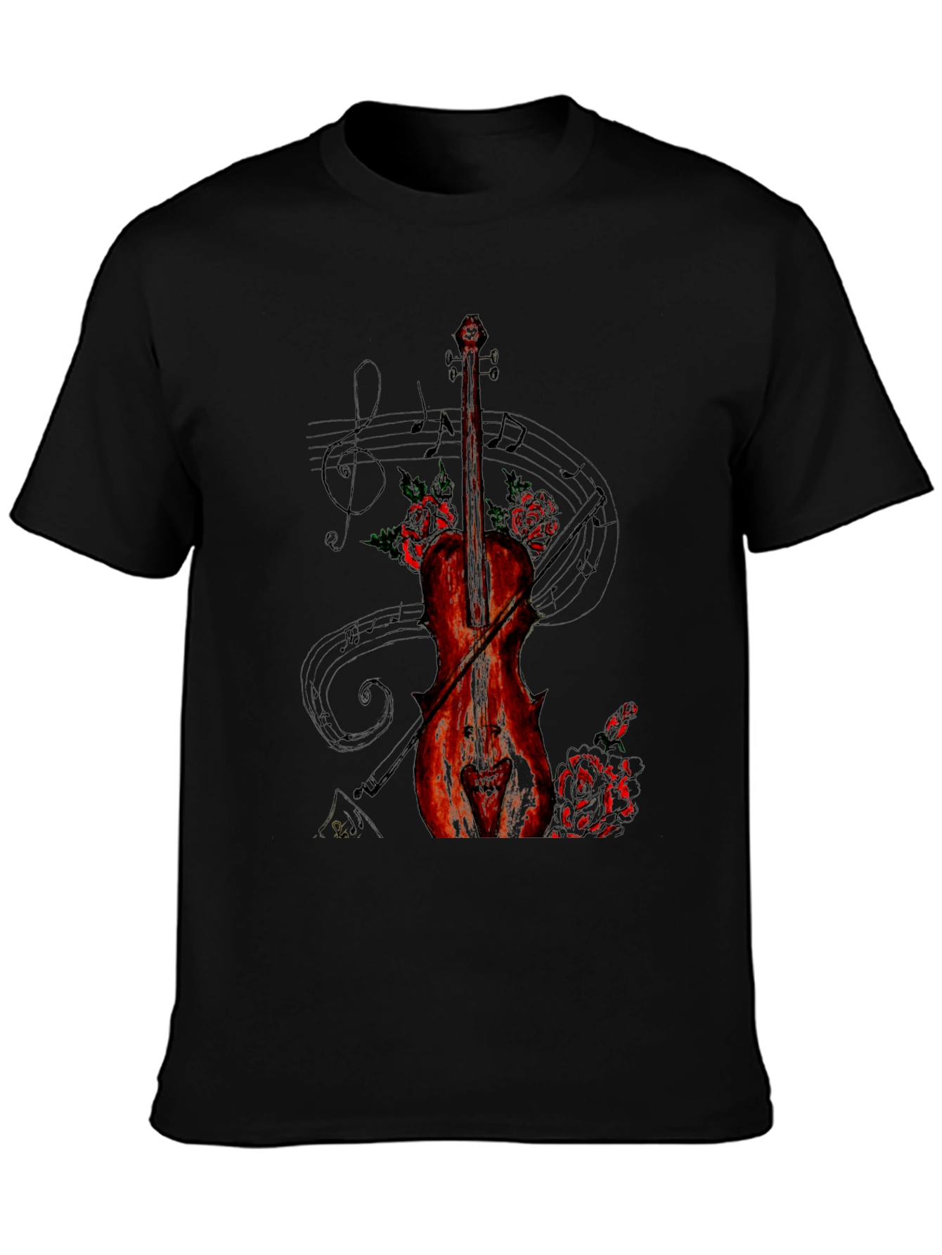 Musical Violin & Roses Graphic T-Shirt