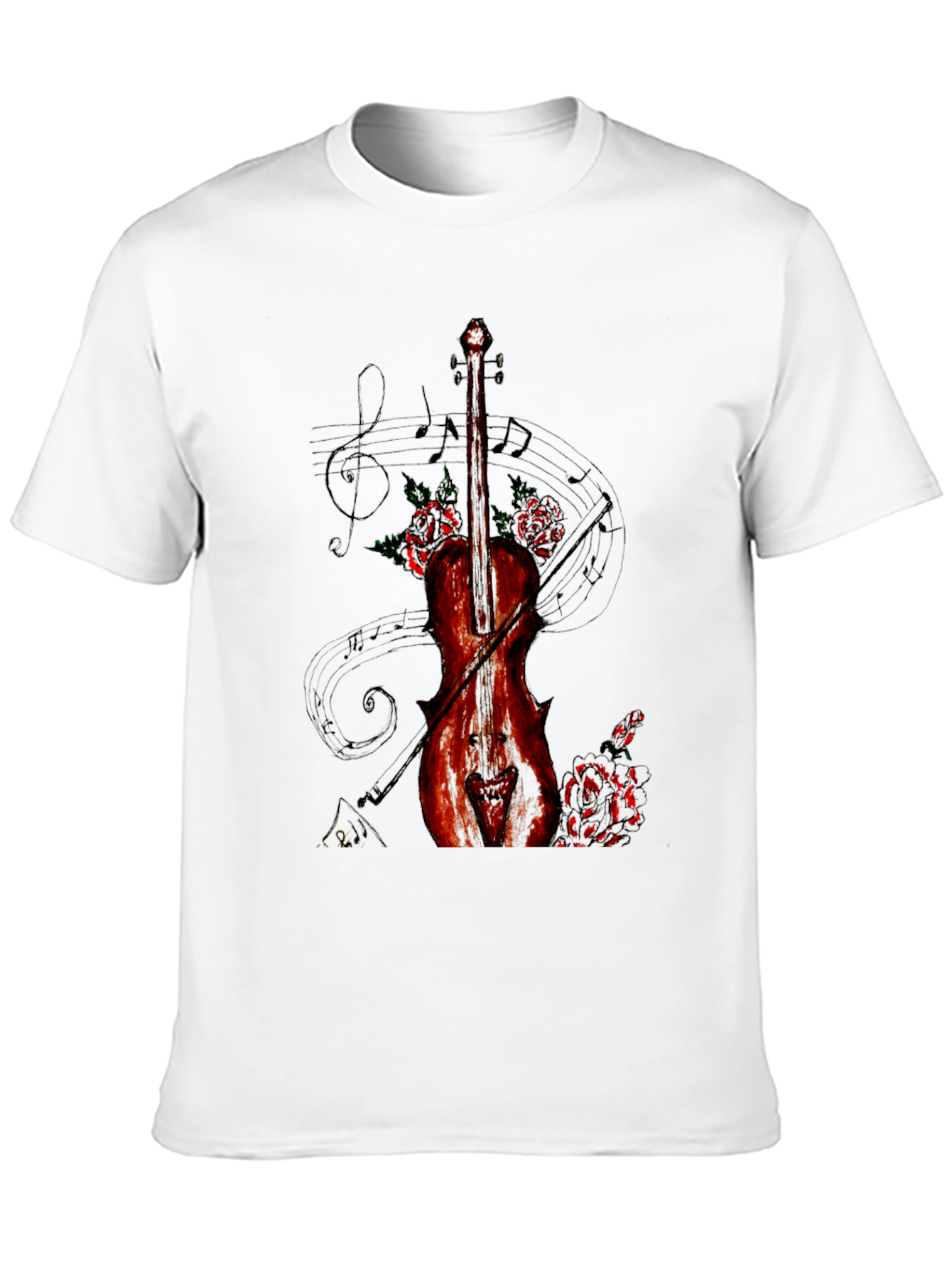 Musical Violin & Roses Graphic T-Shirt