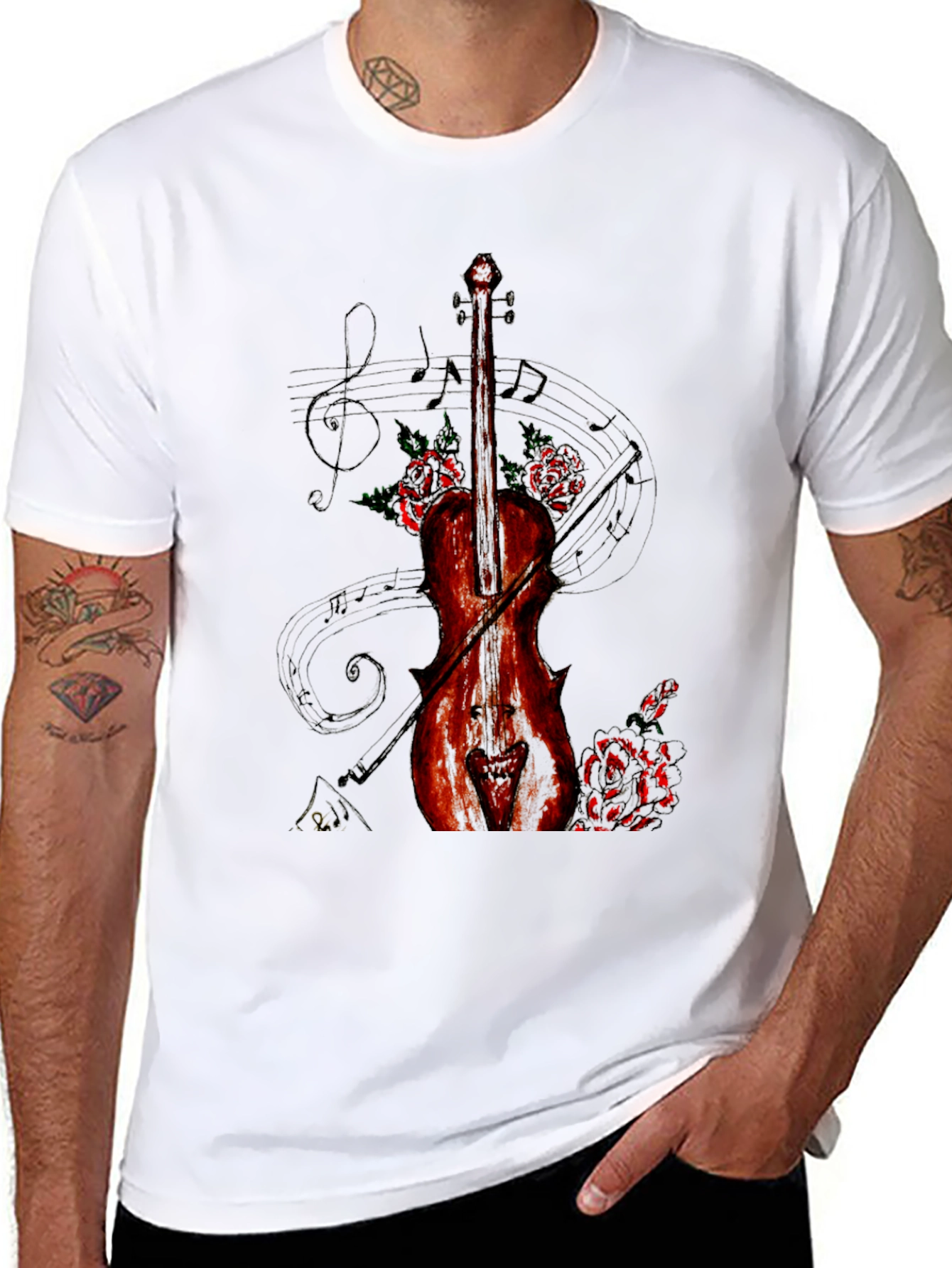 Musical Violin & Roses Graphic T-Shirt