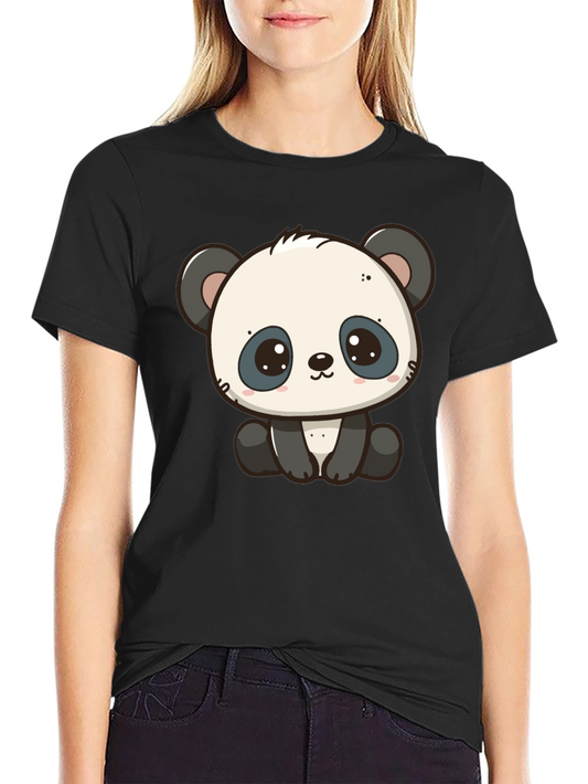 Cute Panda Graphic Black T-Shirt