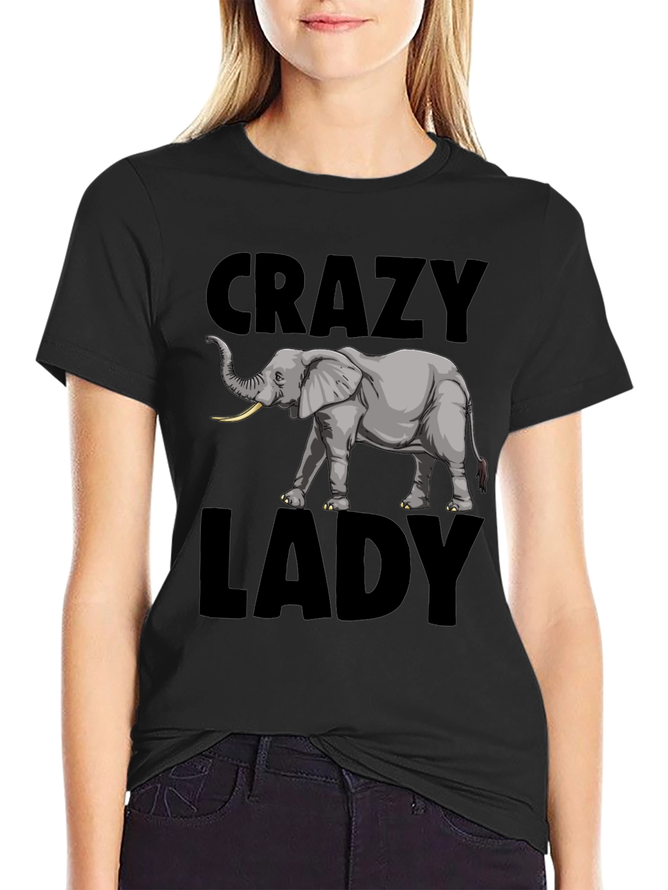 Crazy Elephant Lady Graphic Tee - Black