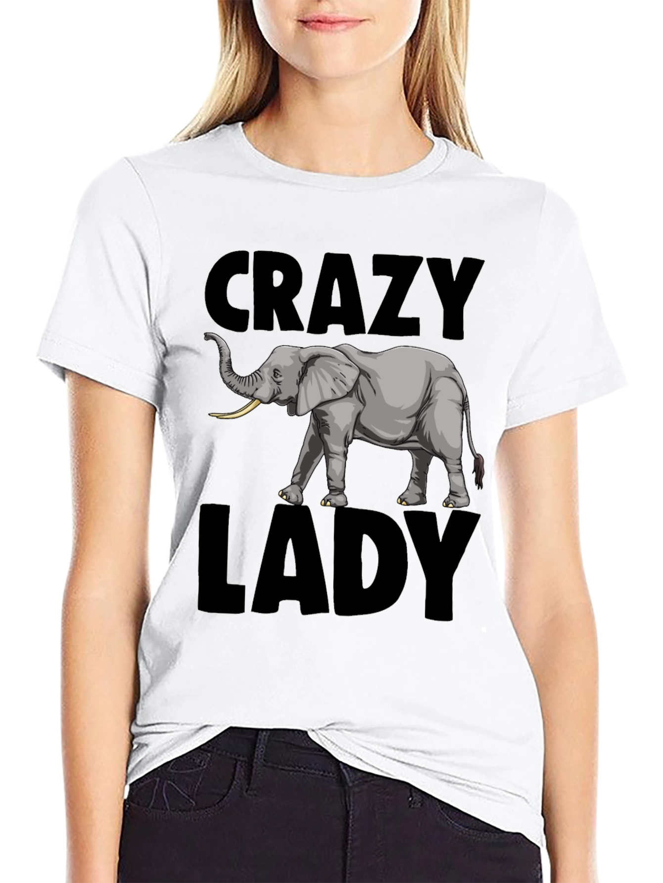 Crazy Elephant Lady Graphic Tee - Black