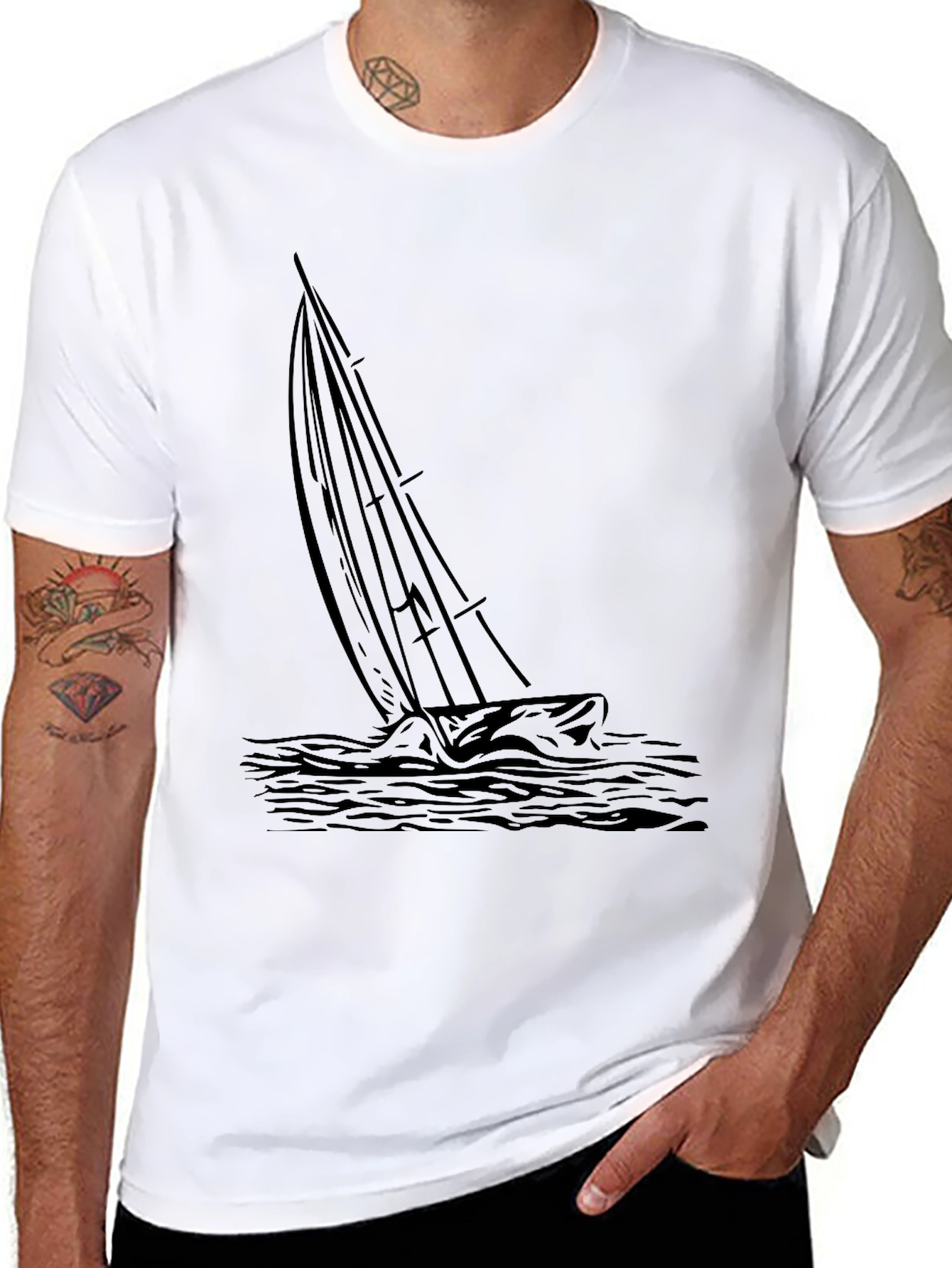 Mens Black Sailing Graphic Tee