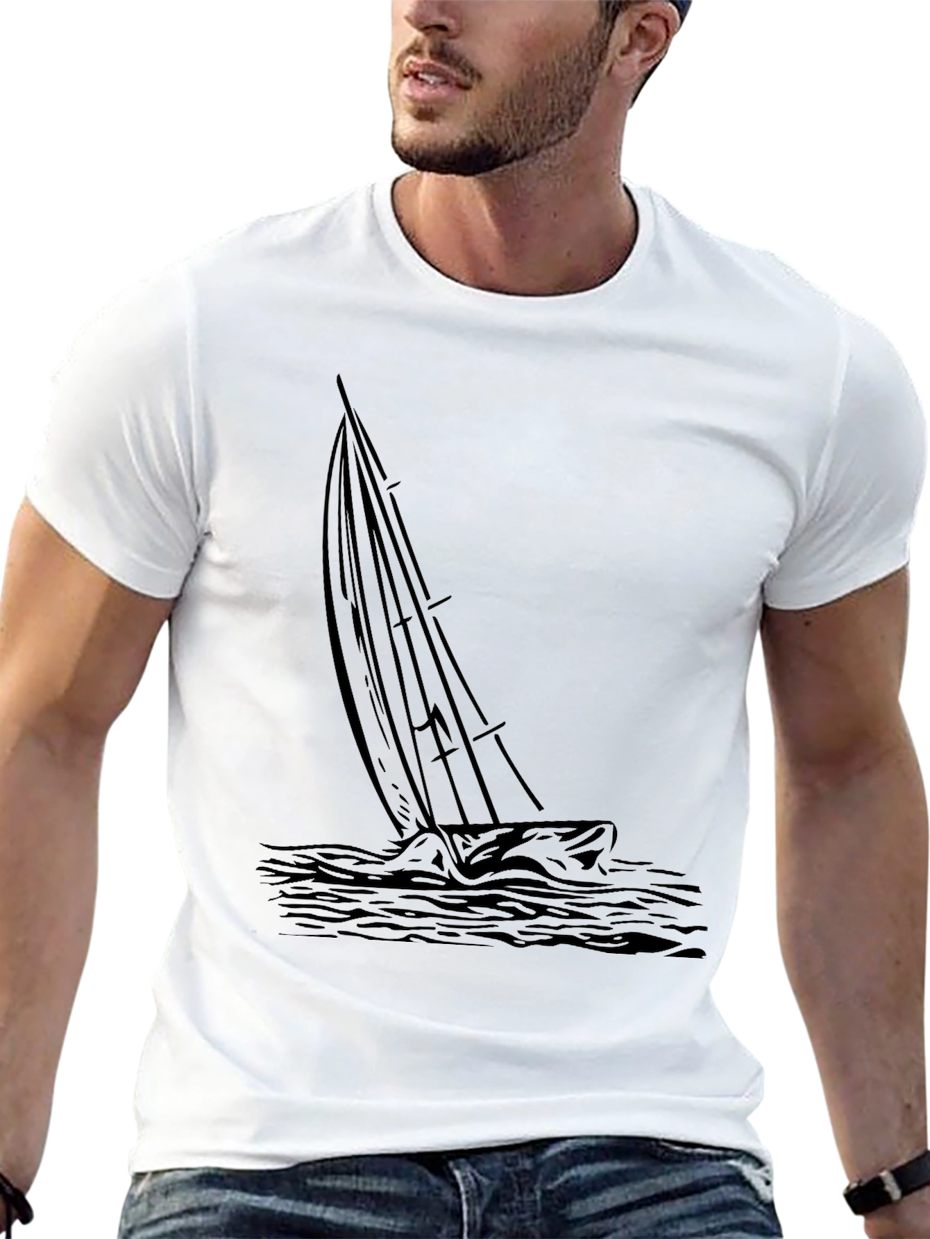 Mens Black Sailing Graphic Tee