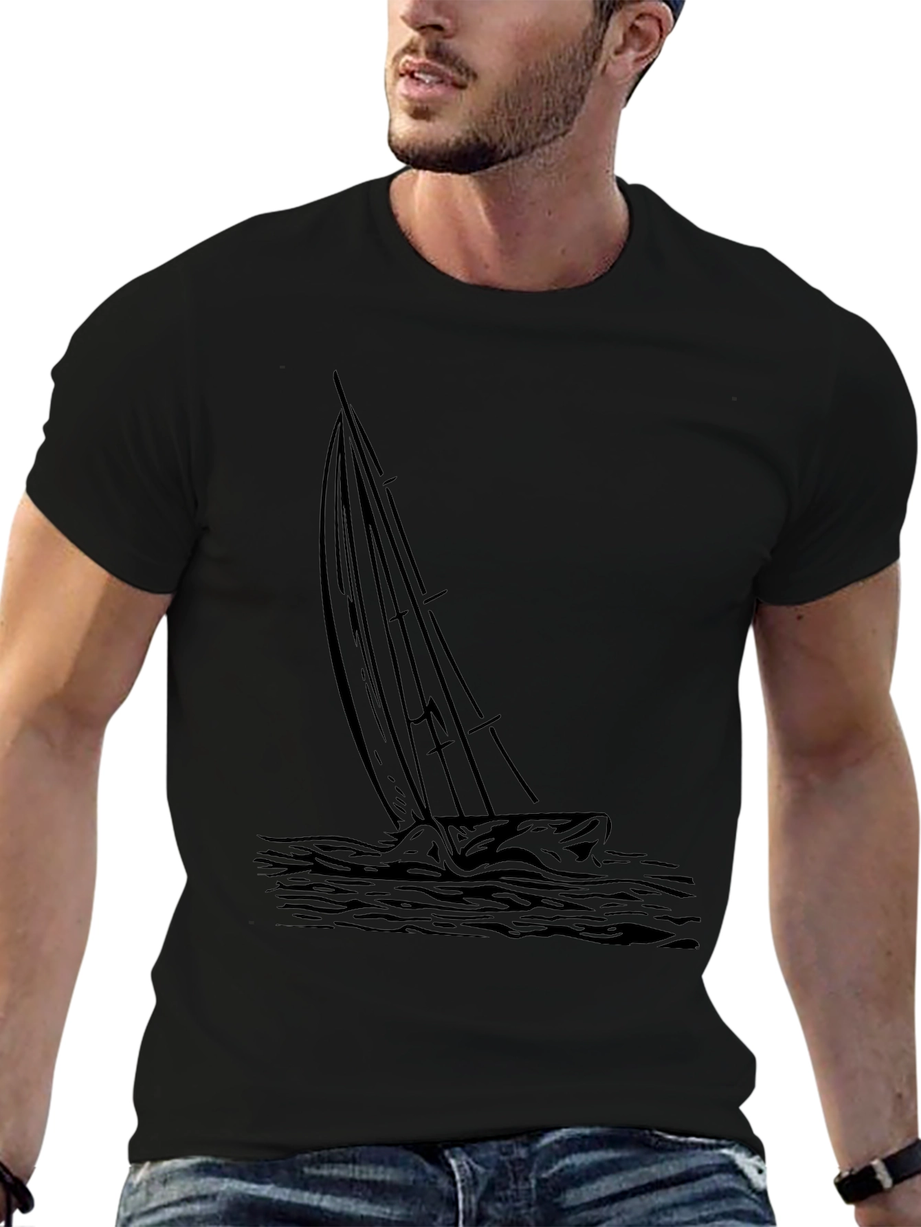 Mens Black Sailing Graphic Tee