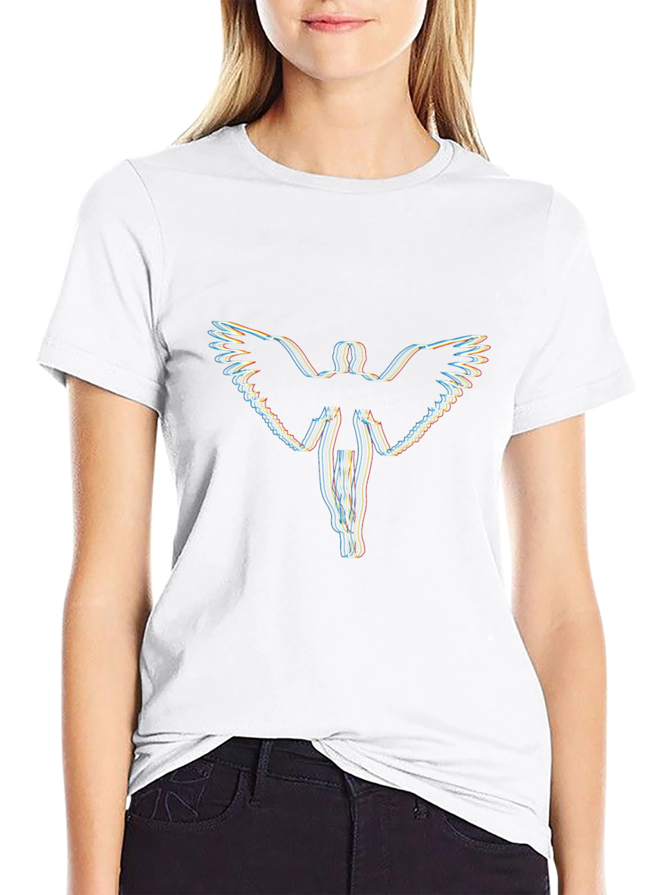 Abstract Angel Wings Graphic Black T-Shirt