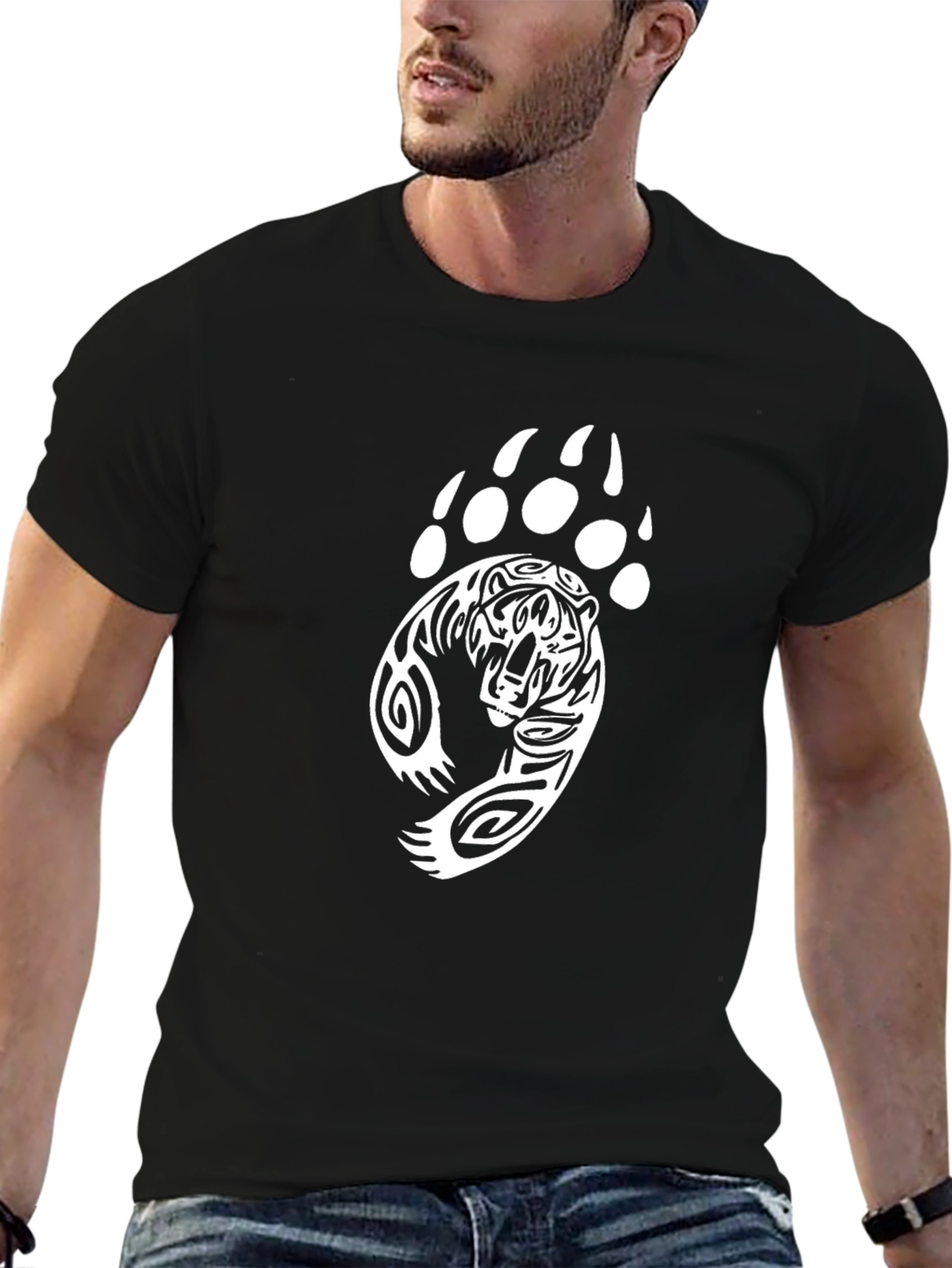 Tiger Paw Print Graphic Tee - Black Cotton T-Shirt