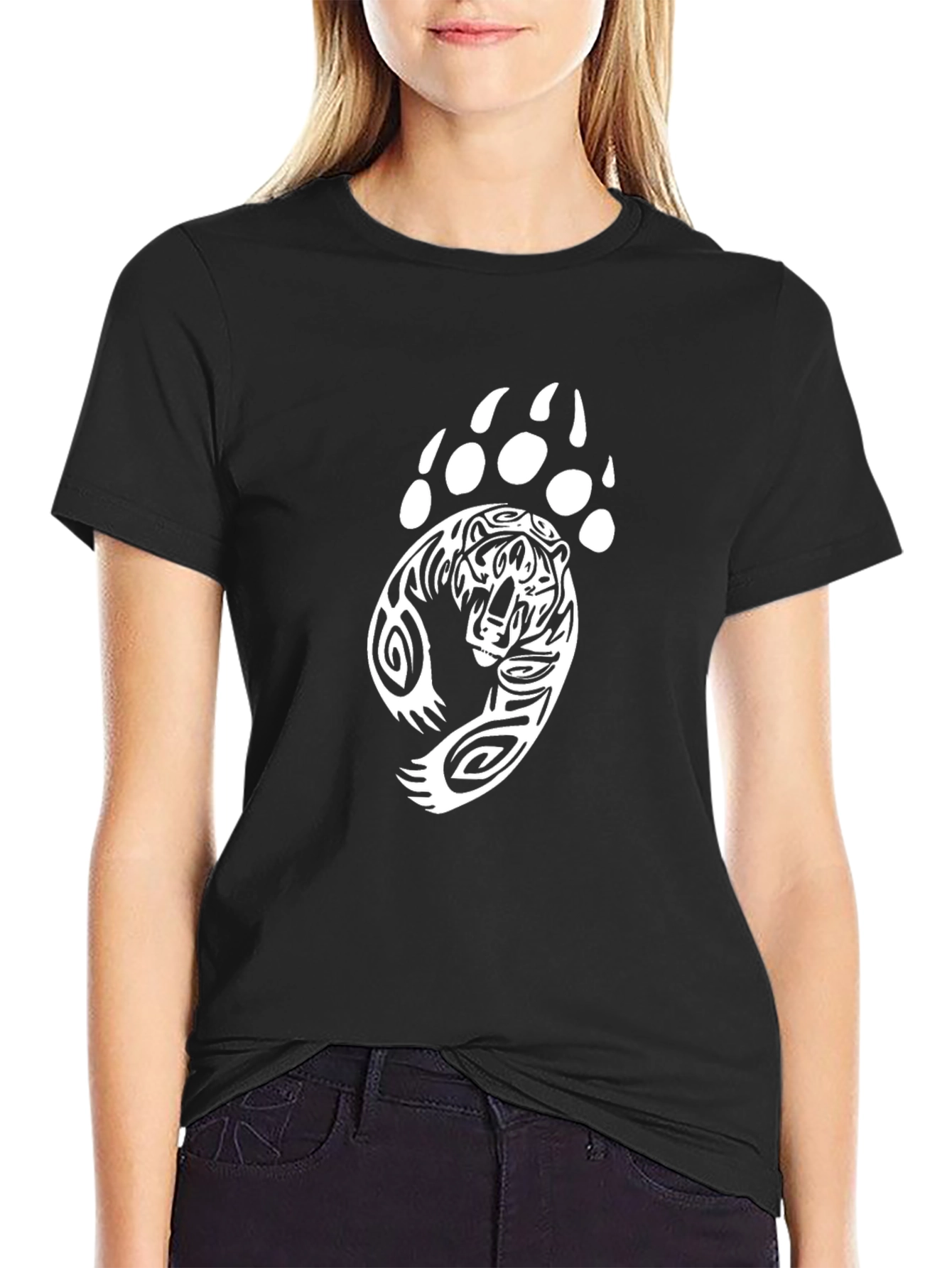 Tiger Paw Print Graphic Tee - Black Cotton T-Shirt