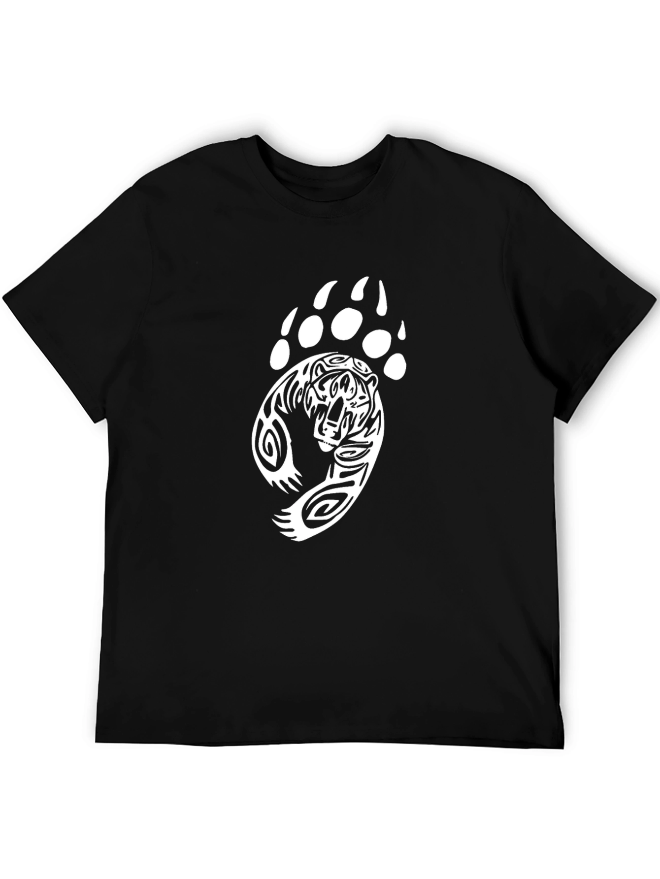Tiger Paw Print Graphic Tee - Black Cotton T-Shirt