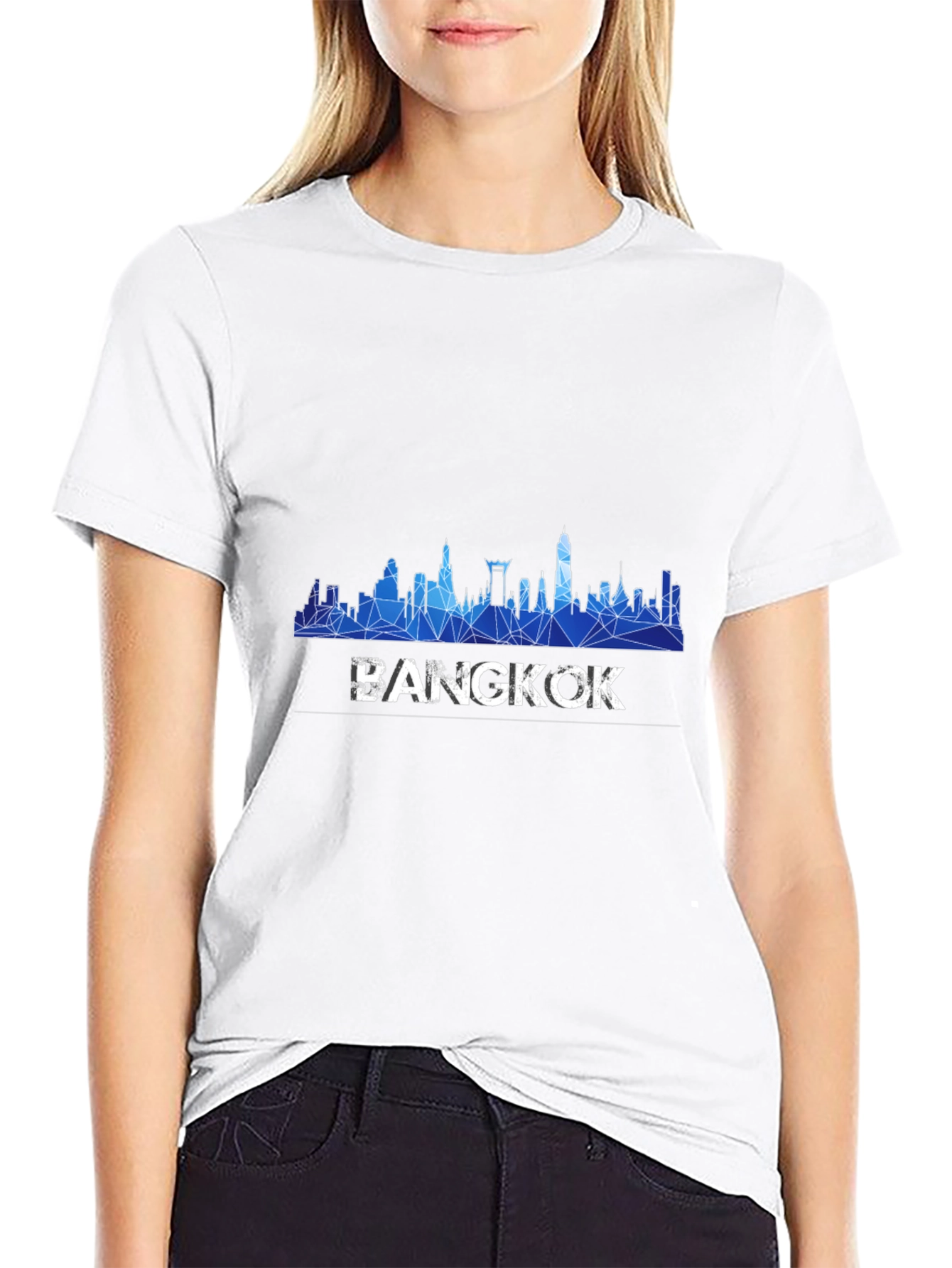 Bangkok Skyline Mens Black Graphic T-Shirt