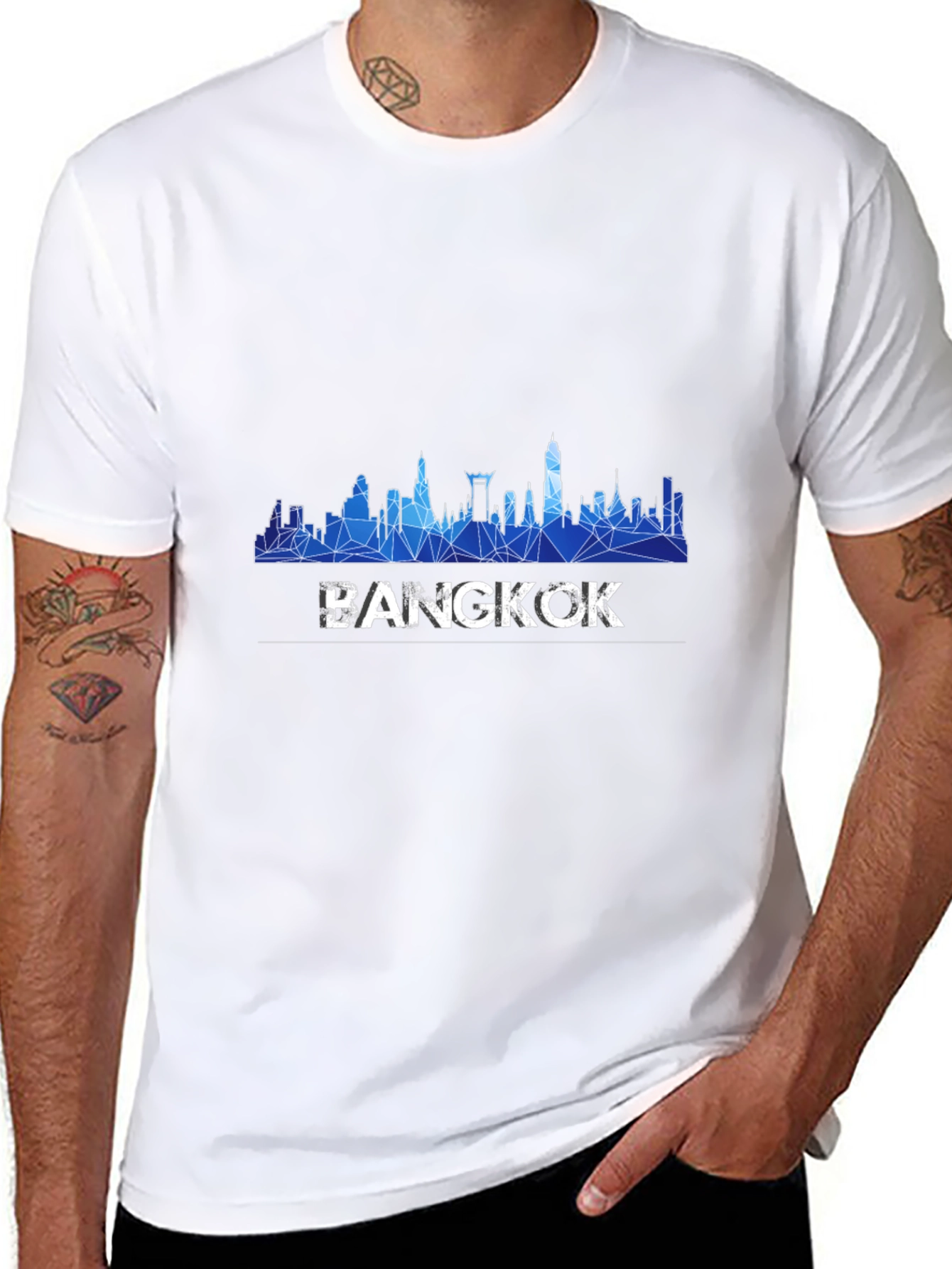 Bangkok Skyline Mens Black Graphic T-Shirt