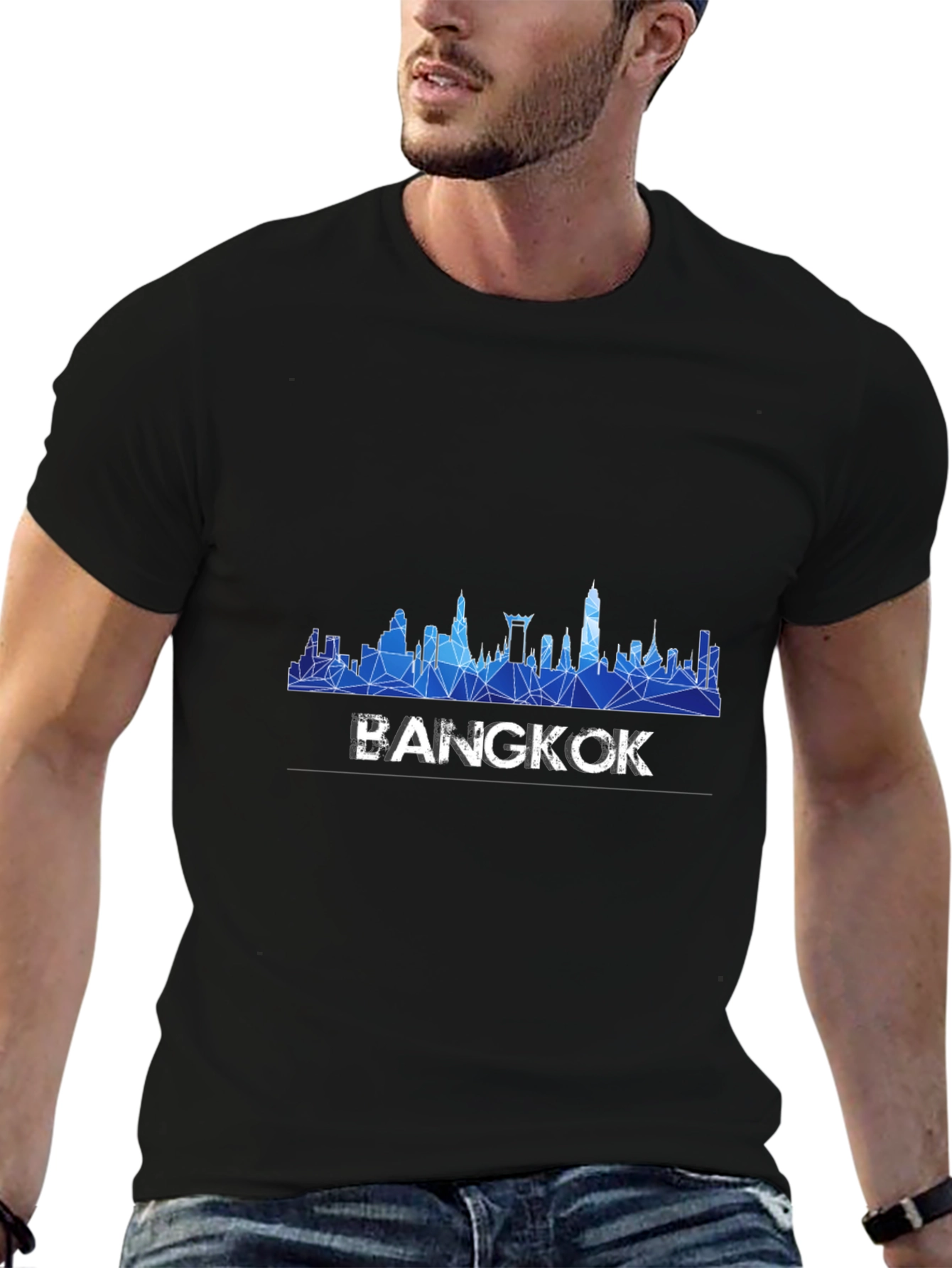 Bangkok Skyline Mens Black Graphic T-Shirt