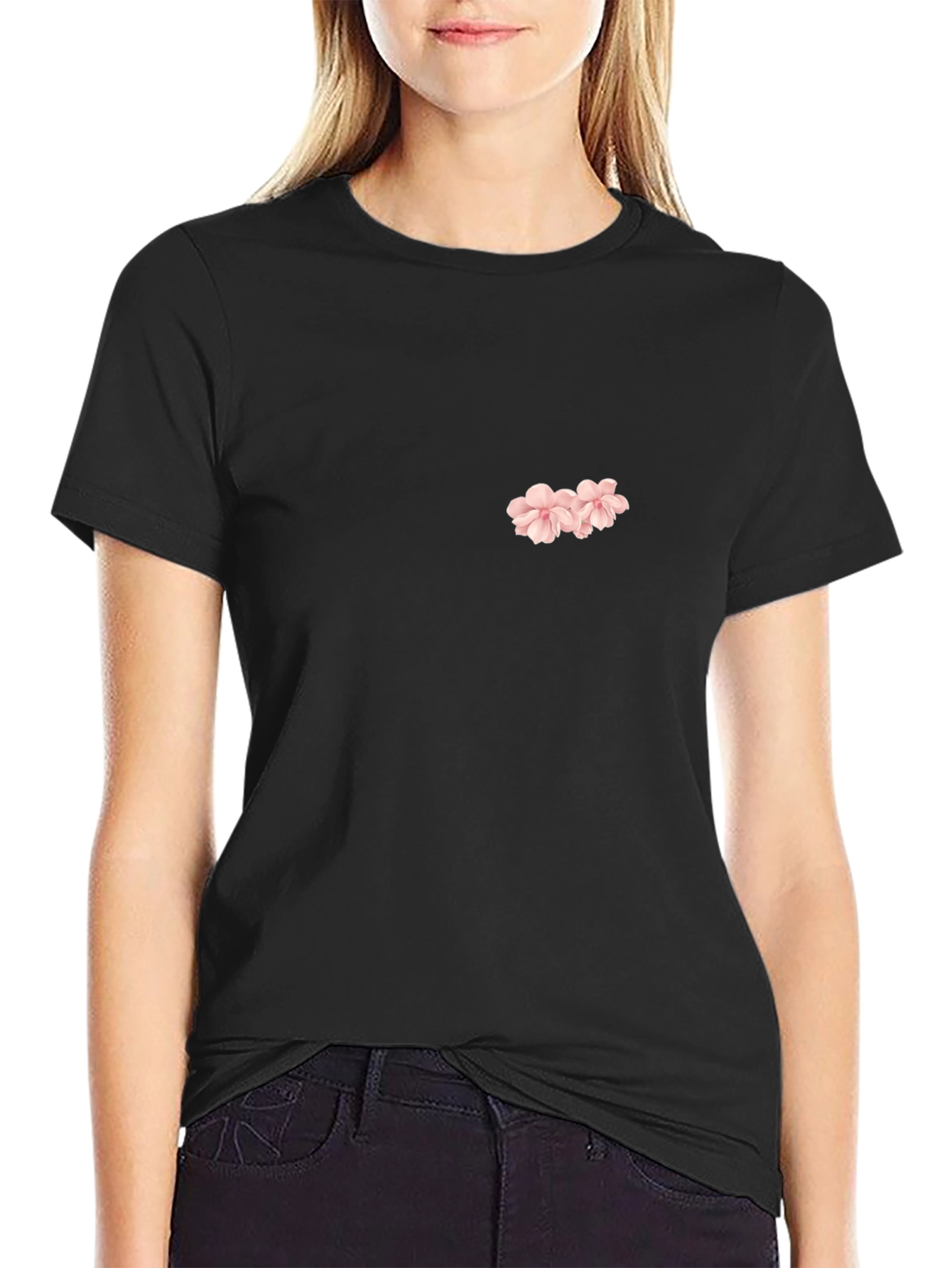 Black T-Shirt with Floral Design