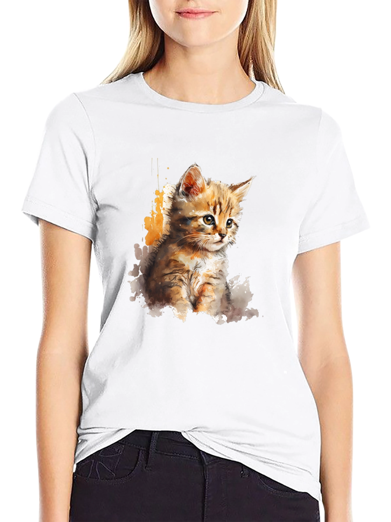 Watercolor Kitten Graphic T-Shirt