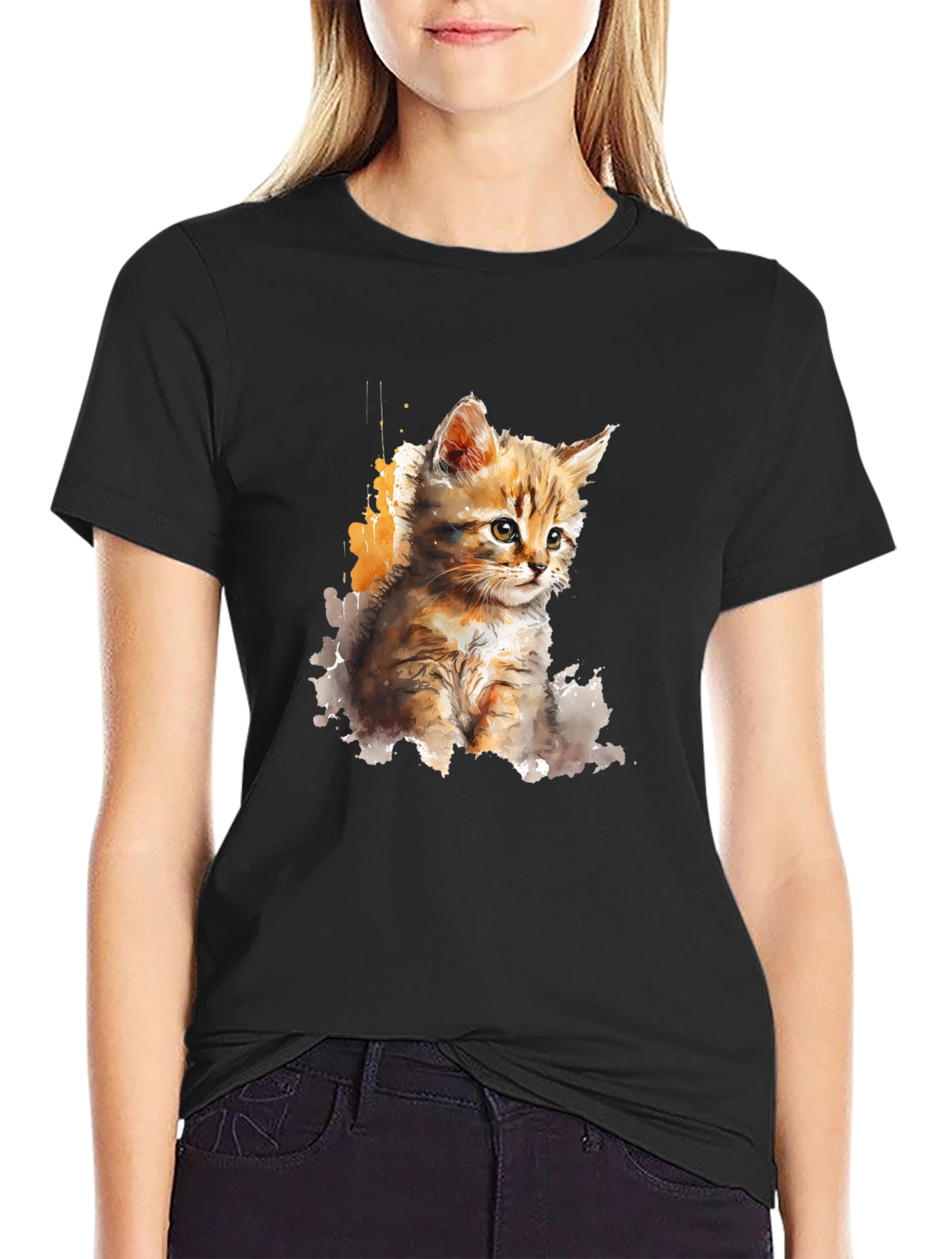 Watercolor Kitten Graphic T-Shirt