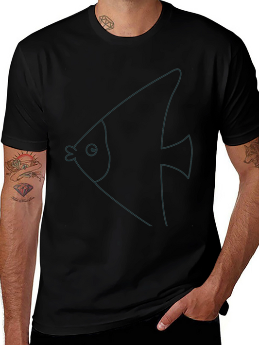 Minimalist Fish Graphic Tee - Black Cotton Blend