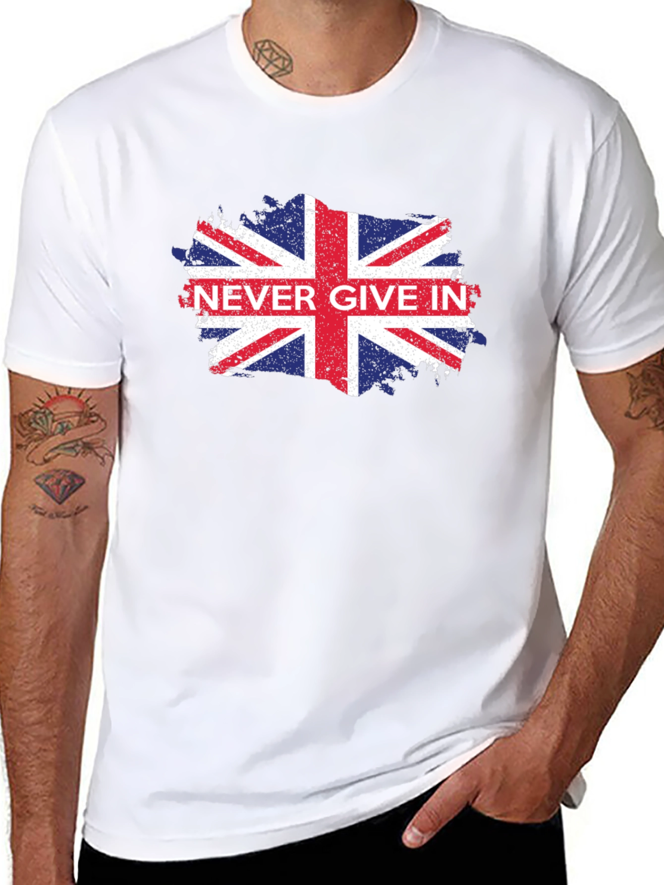 Never Give In UK Flag Graphic Black T-Shirt