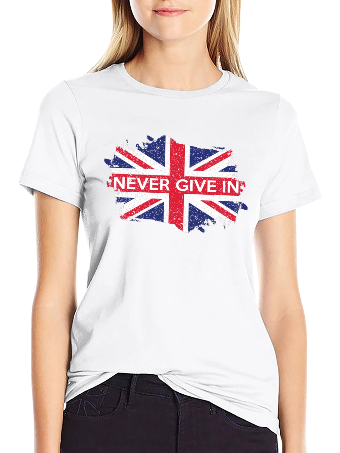 Never Give In UK Flag Graphic Black T-Shirt