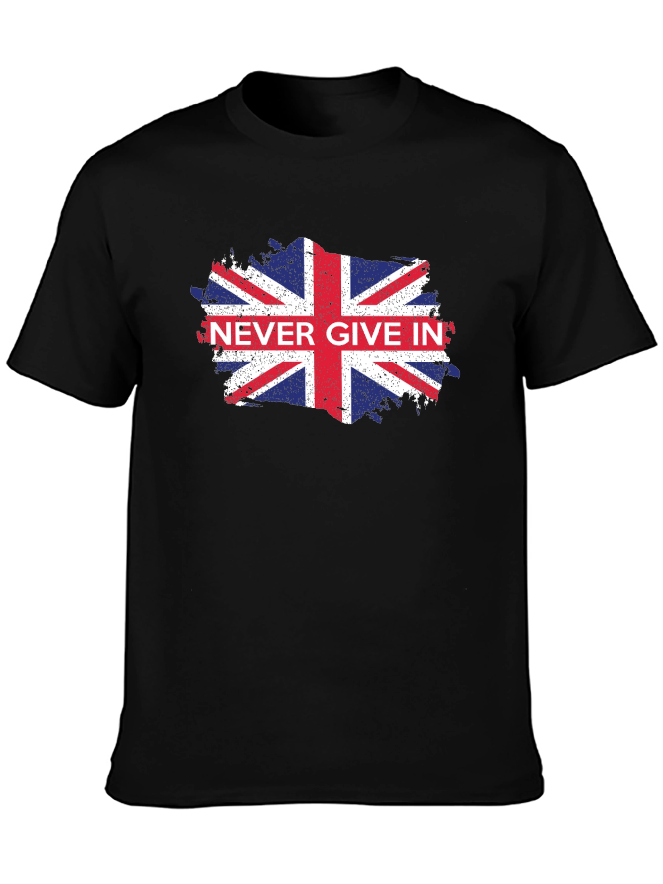 Never Give In UK Flag Graphic Black T-Shirt