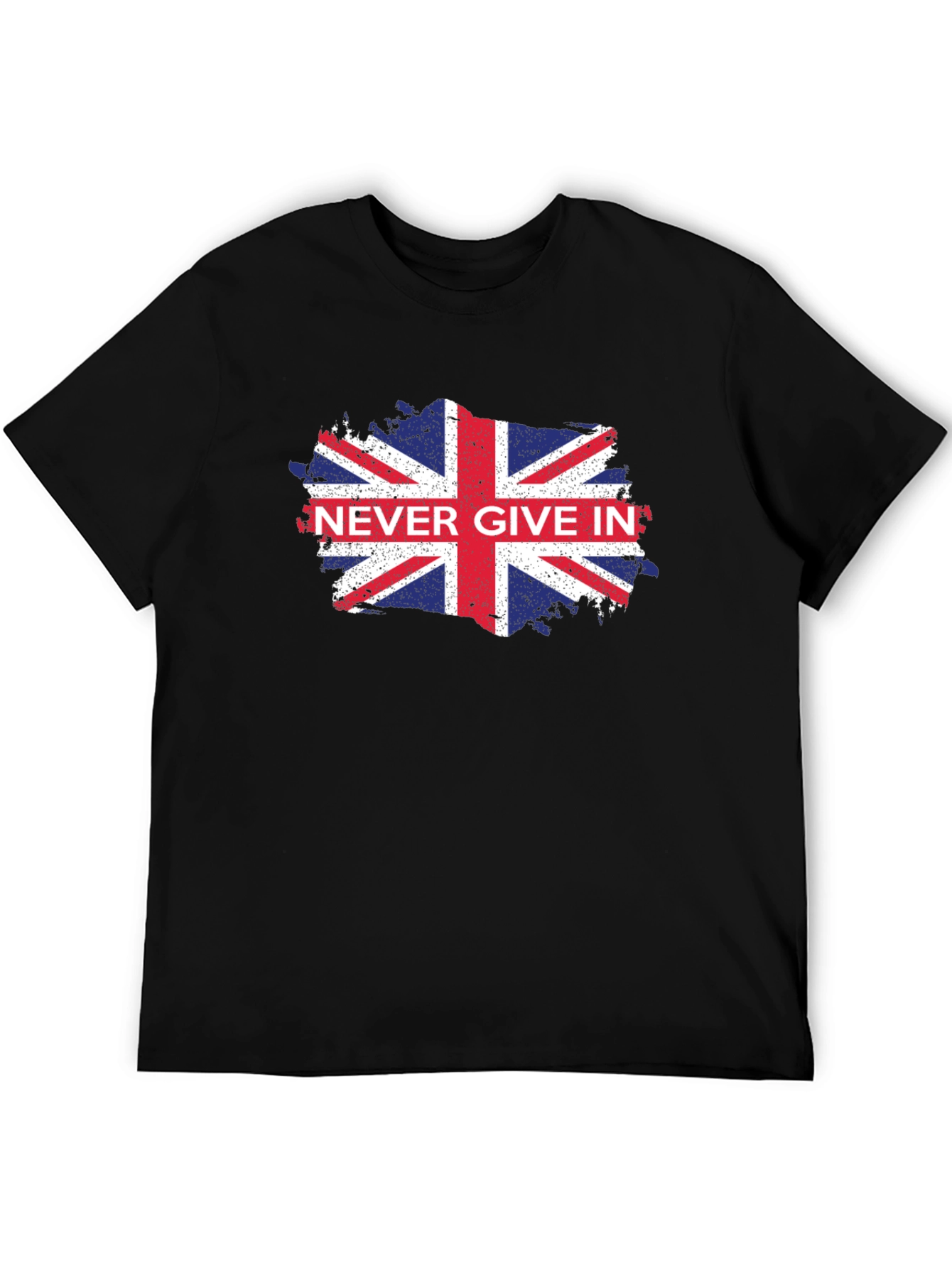 Never Give In UK Flag Graphic Black T-Shirt
