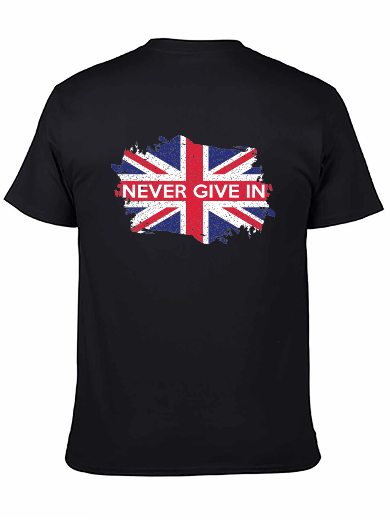Never Give In UK Flag Graphic Black T-Shirt