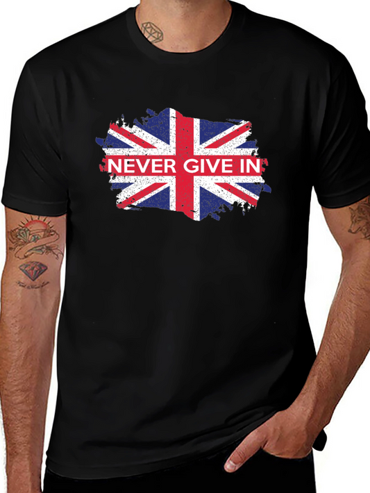 Never Give In UK Flag Graphic Black T-Shirt