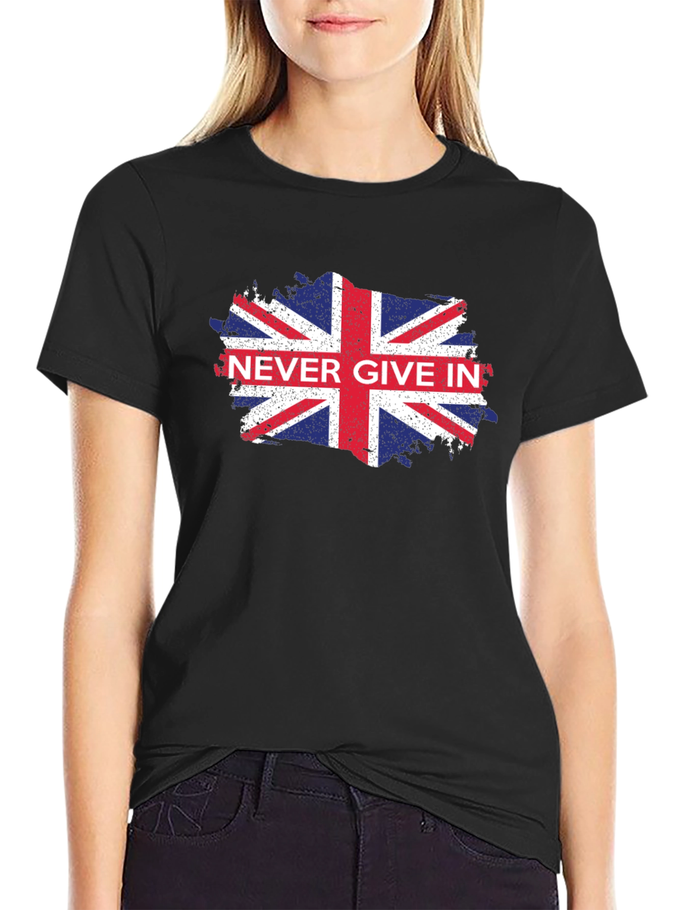 Never Give In UK Flag Graphic Black T-Shirt