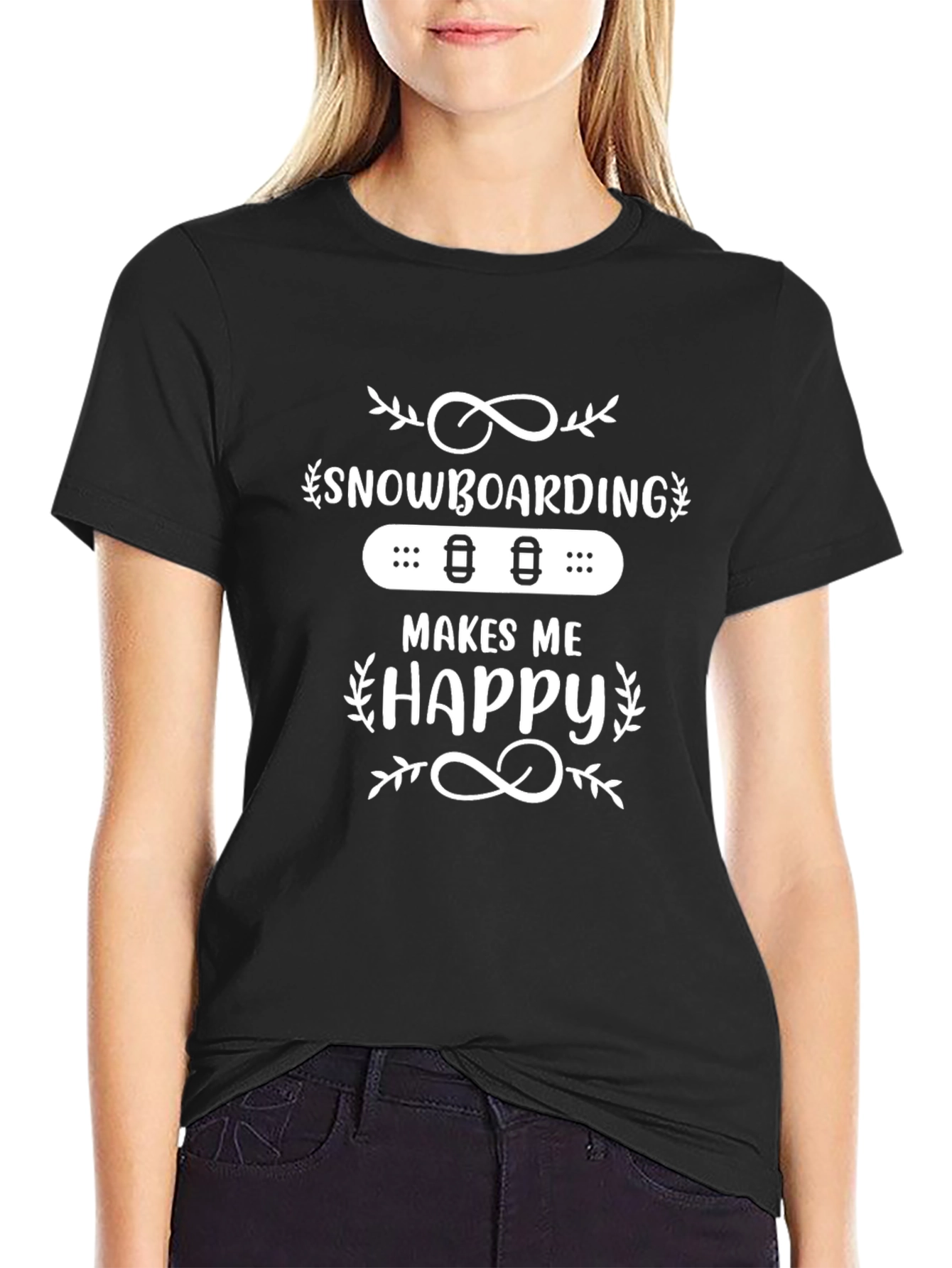 Snowboarding Makes Me Happy Black T-Shirt