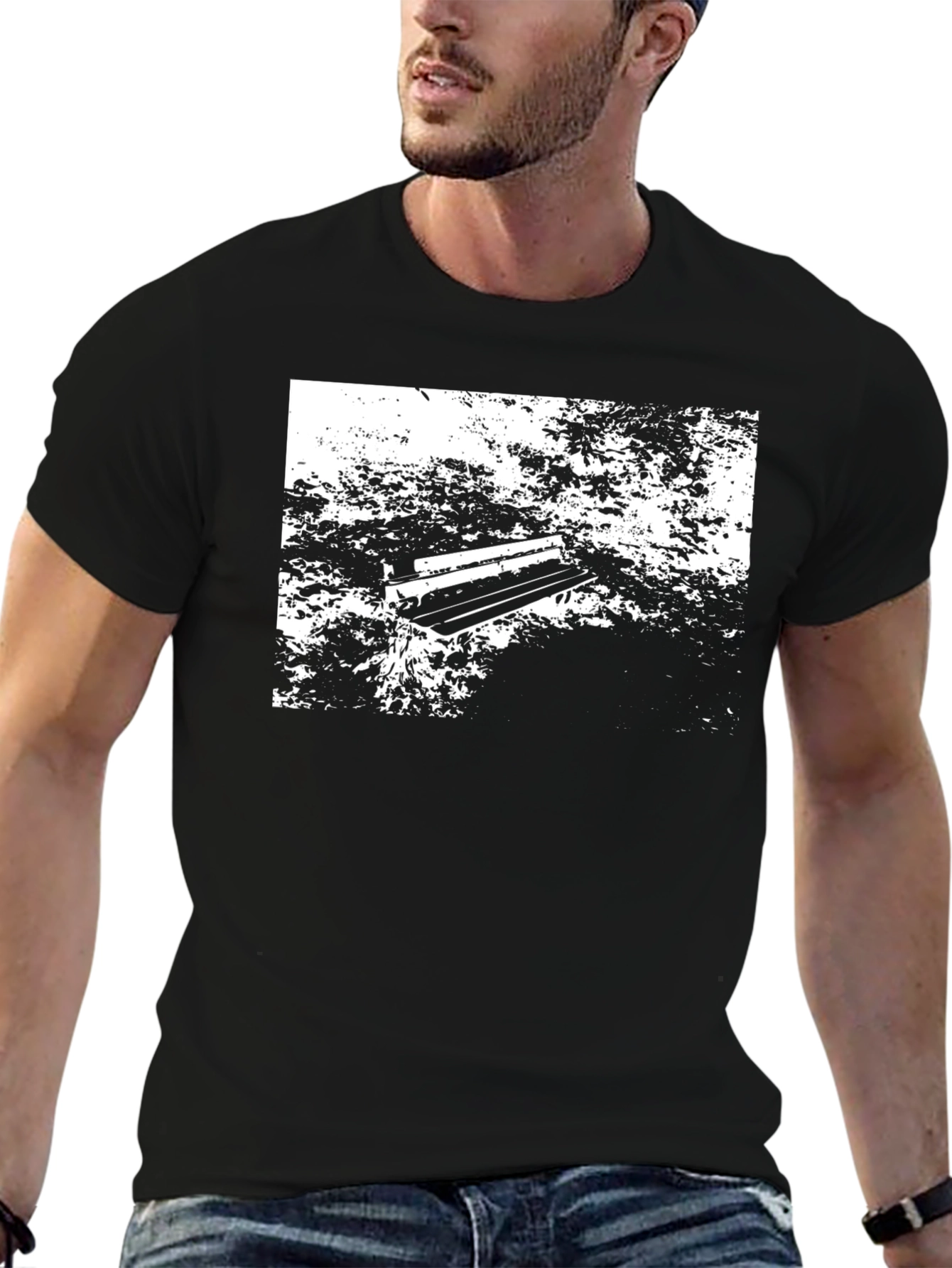 Abstract Park Bench Graphic Tee - Black
