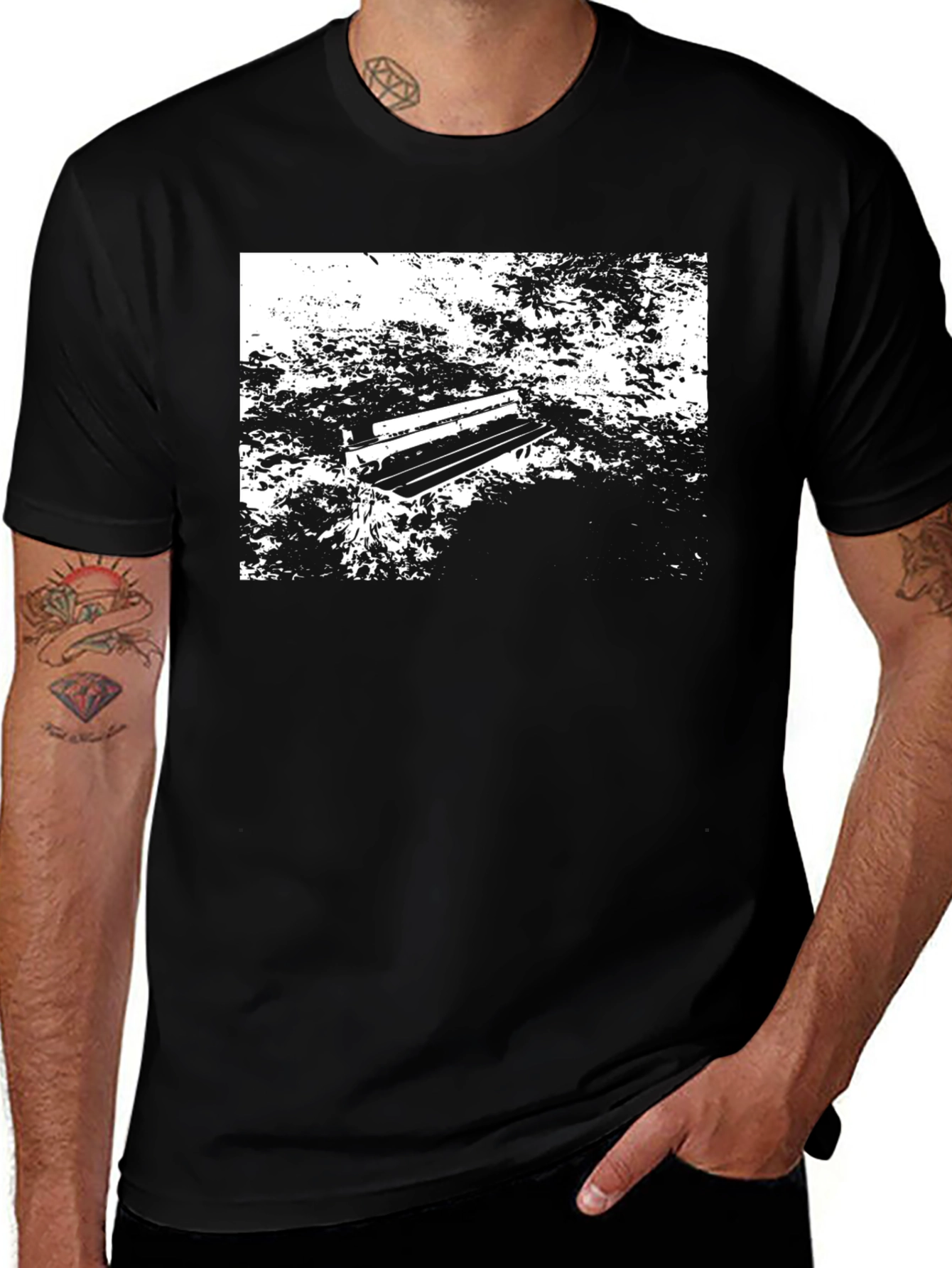 Abstract Park Bench Graphic Tee - Black