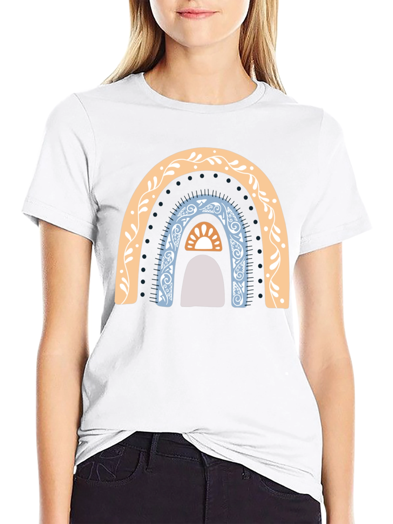 Boho Rainbow Graphic T-Shirt - Casual Style