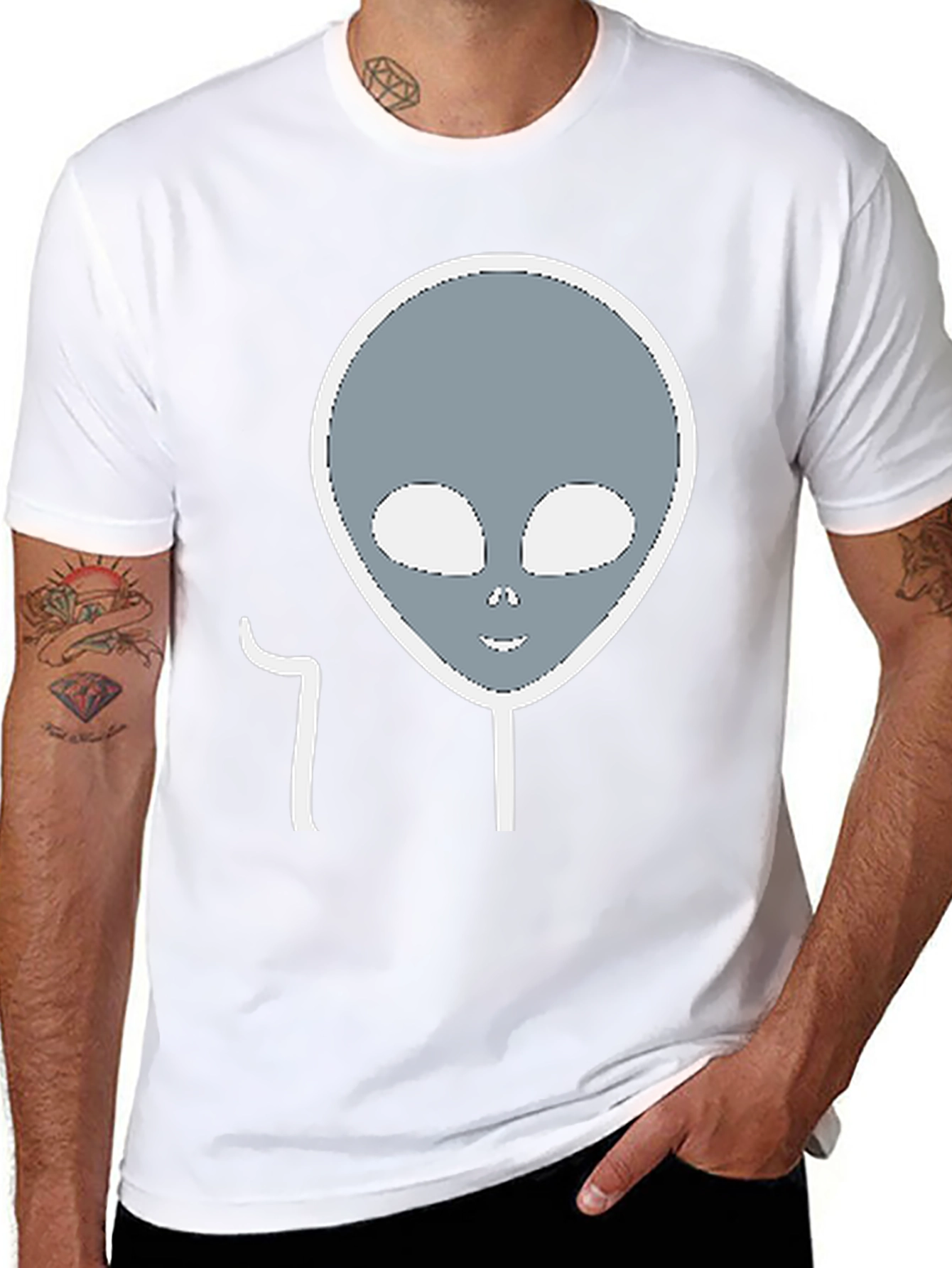 Alien Head Graphic Tee - Black Cotton Blend