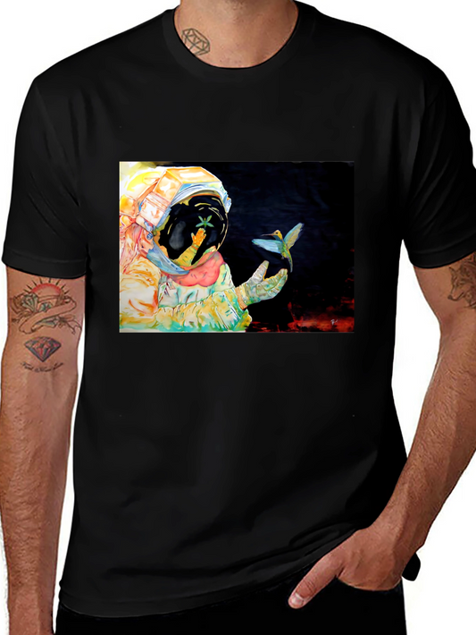Astronaut & Hummingbird Graphic T-Shirt - Black