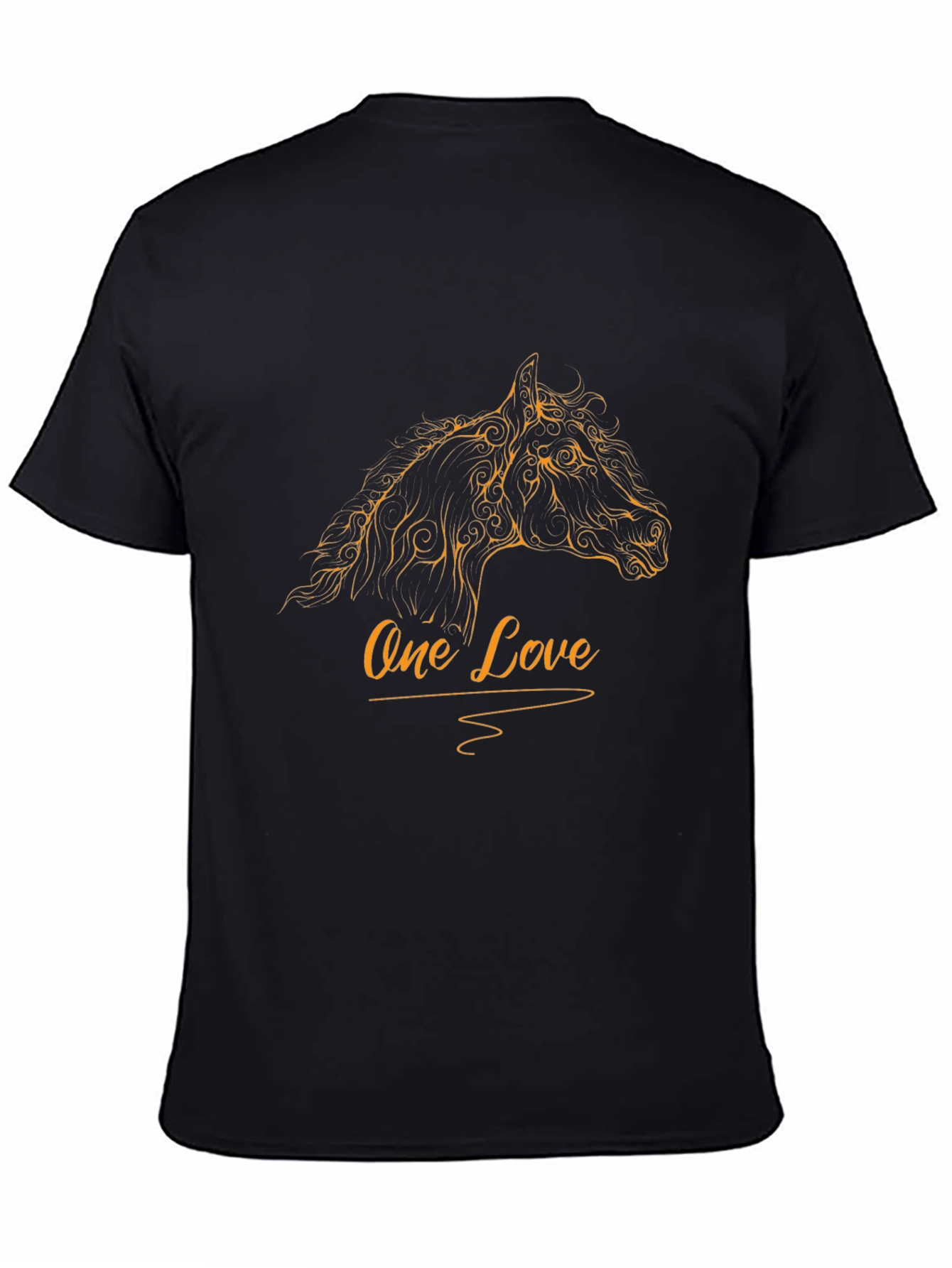 Mens Black T-Shirt with One Love Horse Design