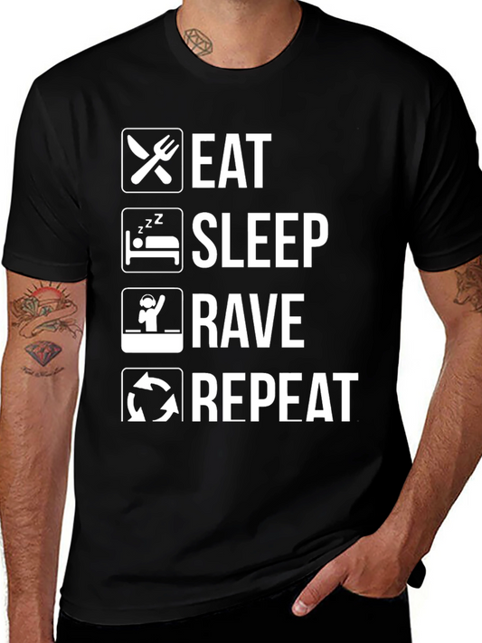 Eat Sleep Rave Repeat T-Shirt - Black Graphic Tee