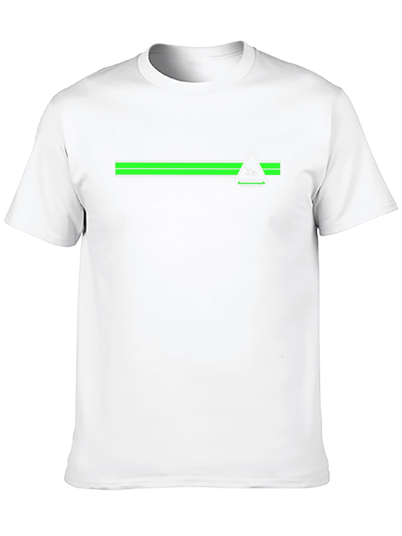 Mens Black Graphic Tee - Green Stripe Triangle Design