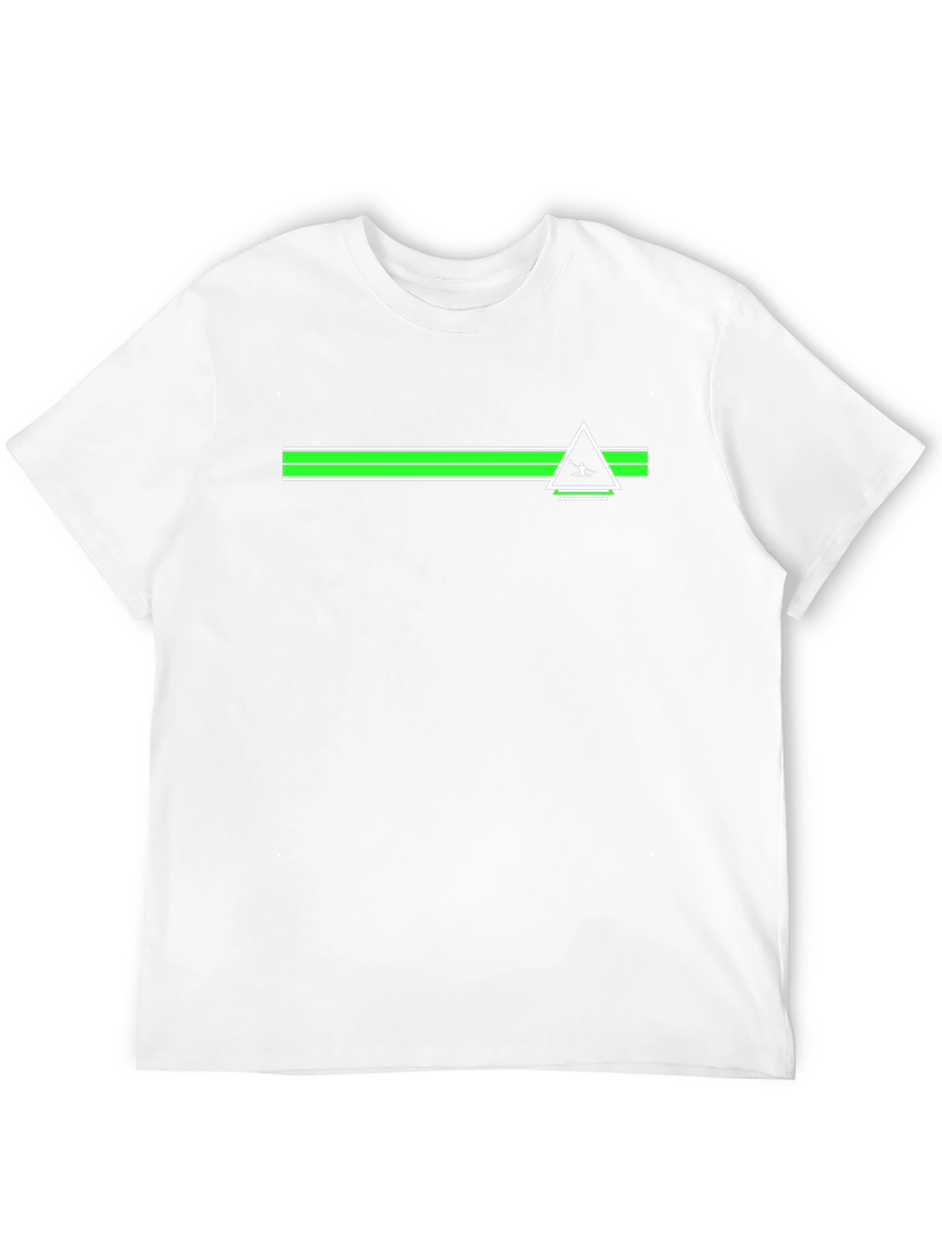 Mens Black Graphic Tee - Green Stripe Triangle Design