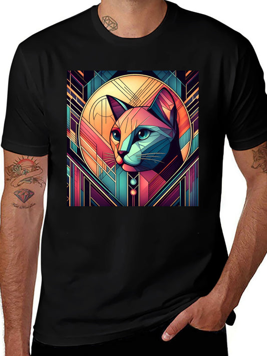 Geometric Cat Art Graphic Tee