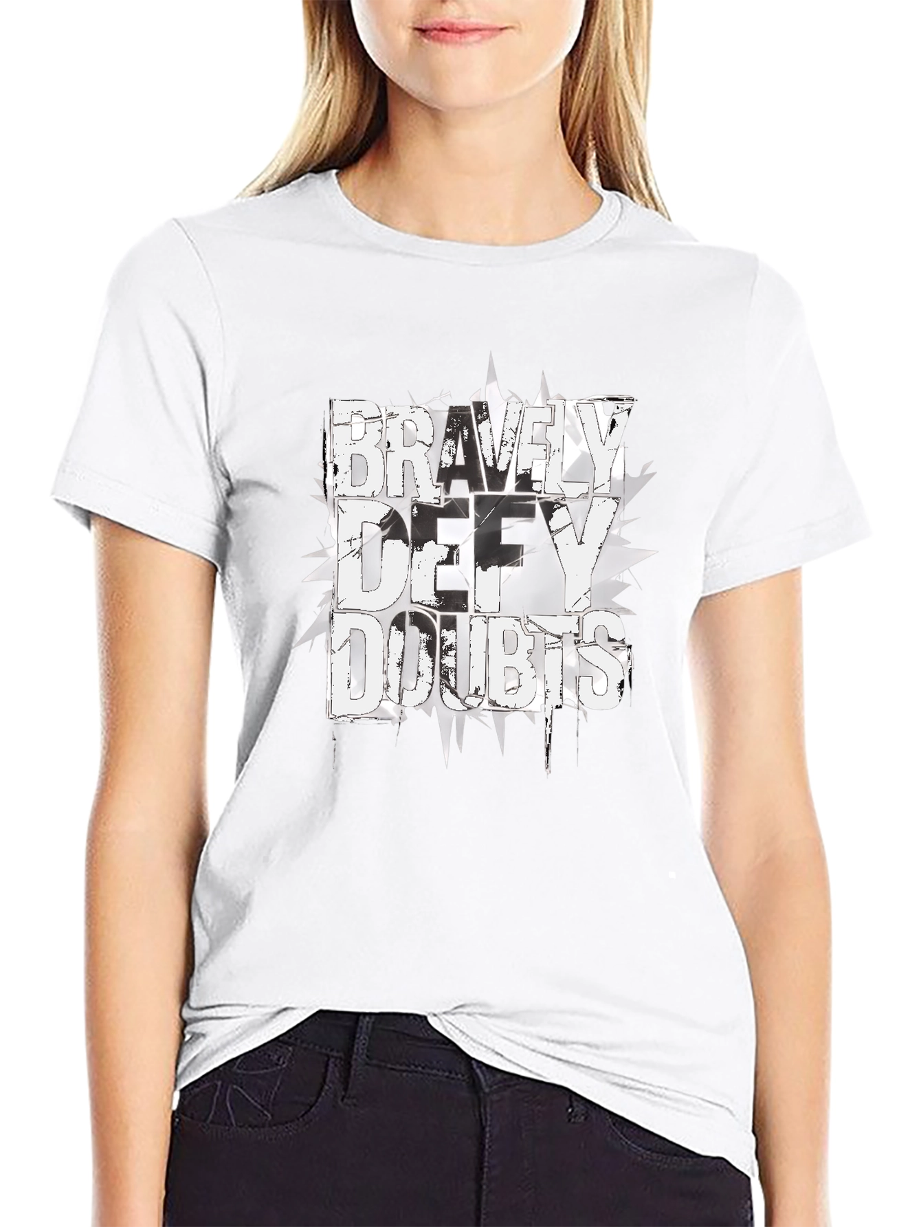 Bravely Defy Doubts Graphic Tee - Black Cotton T-Shirt
